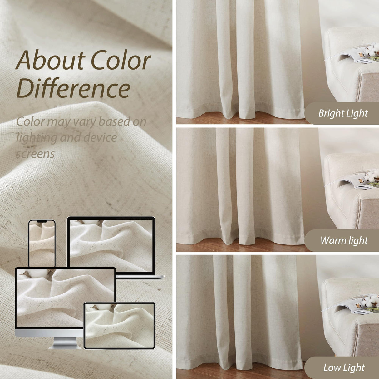 RYB HOME Flax Linen Blend Curtains 84 Inches Long - Semi Sheer Breathable Woven Light Filtering Window Treatment Drapes for Living Room, Bedroom, Office, Nursery, W 52" x L 84", 2 Panels, RYB HOME