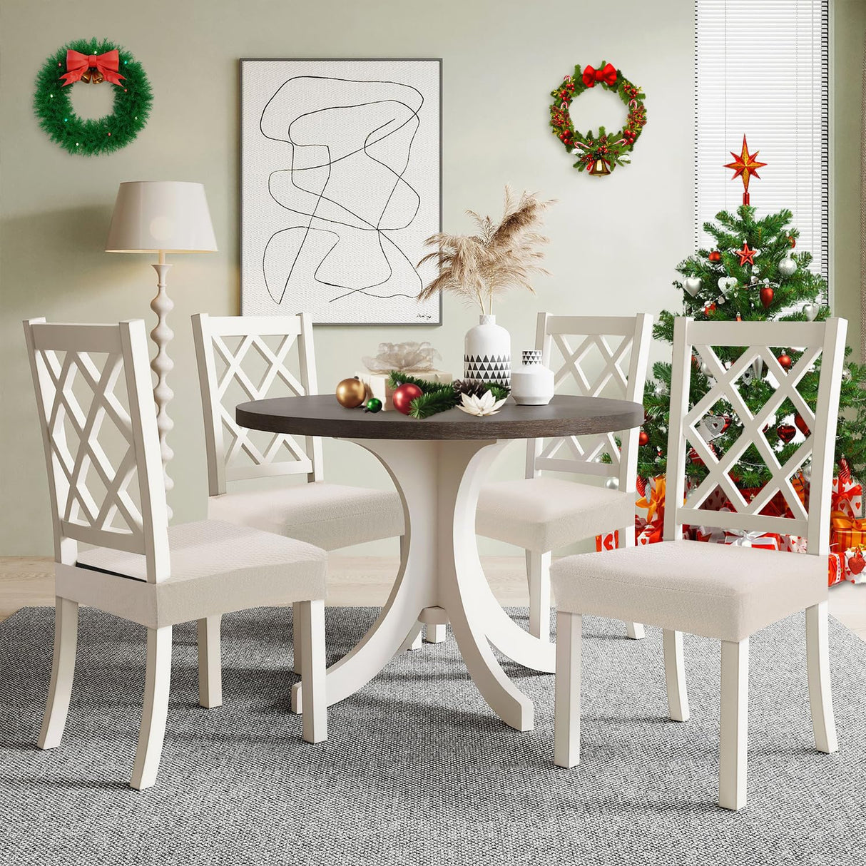 Smiry Waterproof Seat Covers for Dining Room Chairs Set of 4, Stretch Jacquard Removable Washable Chair Seat Slipcovers Protector, No Rear Covers, Beige Smiry