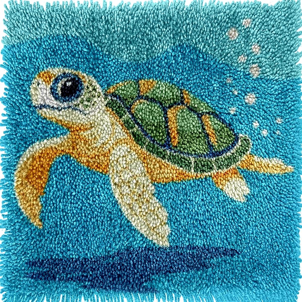 Generic Cute Cartoon Sea Turtle Latch Hook Kits Mini Rug DIY Handmade Crochet Yarn Needlework Hook and Latch Kit Printed Canvas Carpet Cushion Cover Home Christmas Decoration 30x30cm(3) Generic