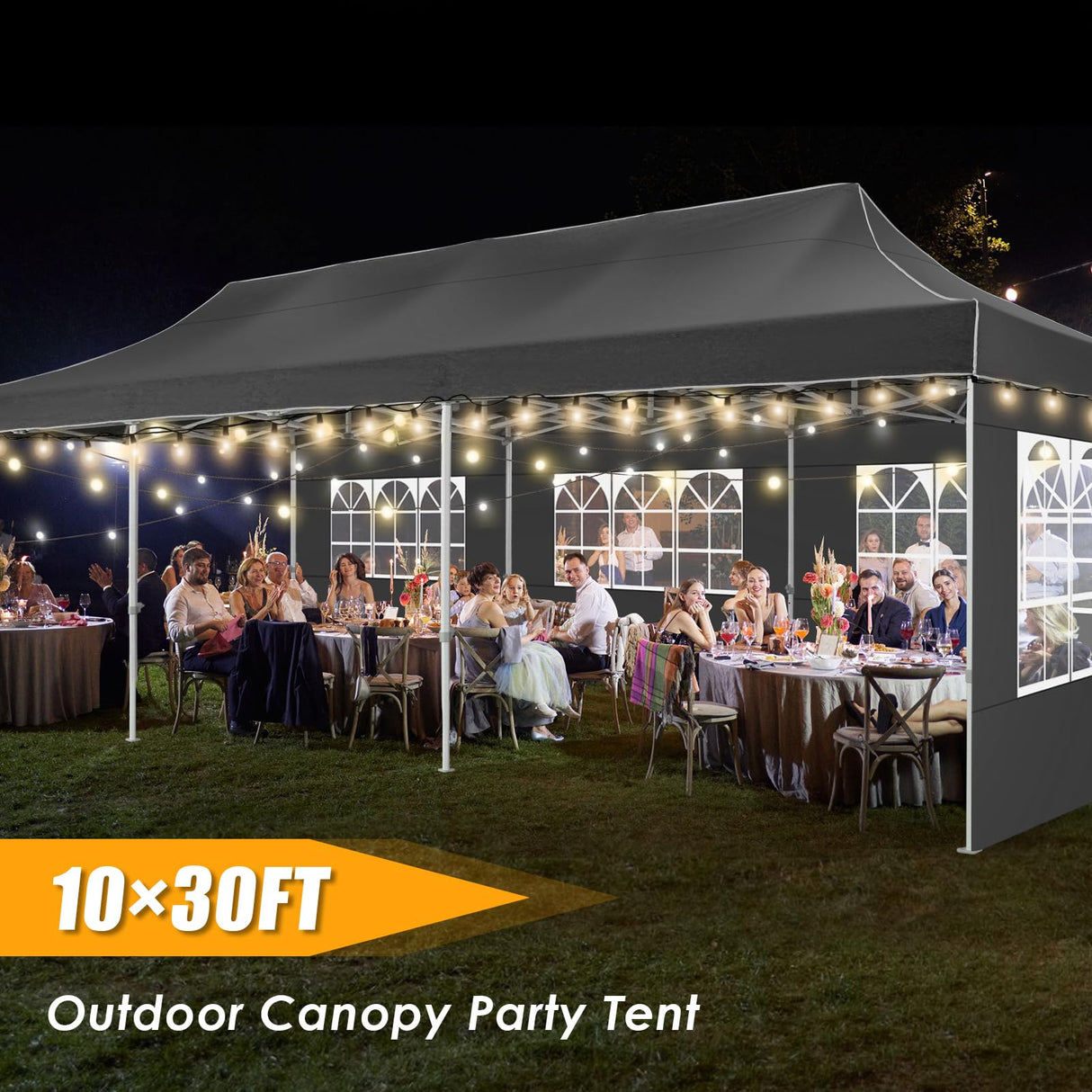 HOTEEL Tents for Parties 10x30 Pop Up Canopy Tent Heavy Duty with 8 Sidewalls, Commercial Party Tent Event Wedding Instant Canopy Waterproof with Carry Bag, UV 50+, Thicked Hexagonal Legs, Black Hoteel