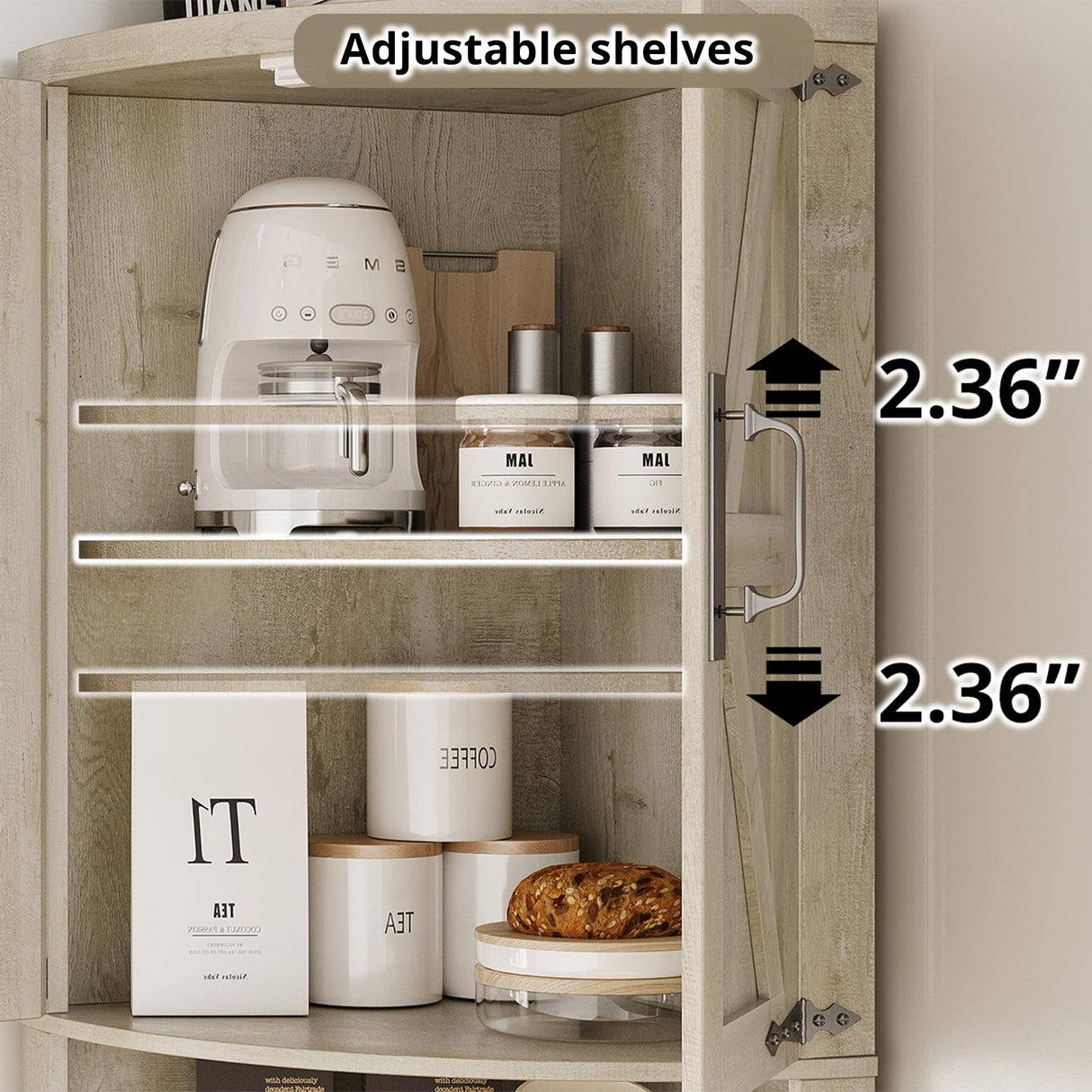 IRONCK Tall Corner Cabinet with 3 Wine Racks, Farmhouse Storage Cabinet with 4 Doors and Adjustable Shelves, Barn Door Design, Corner Bar Cabinet for Living Room, Kitchen, Laundry Room Rustic Maple IRONCK