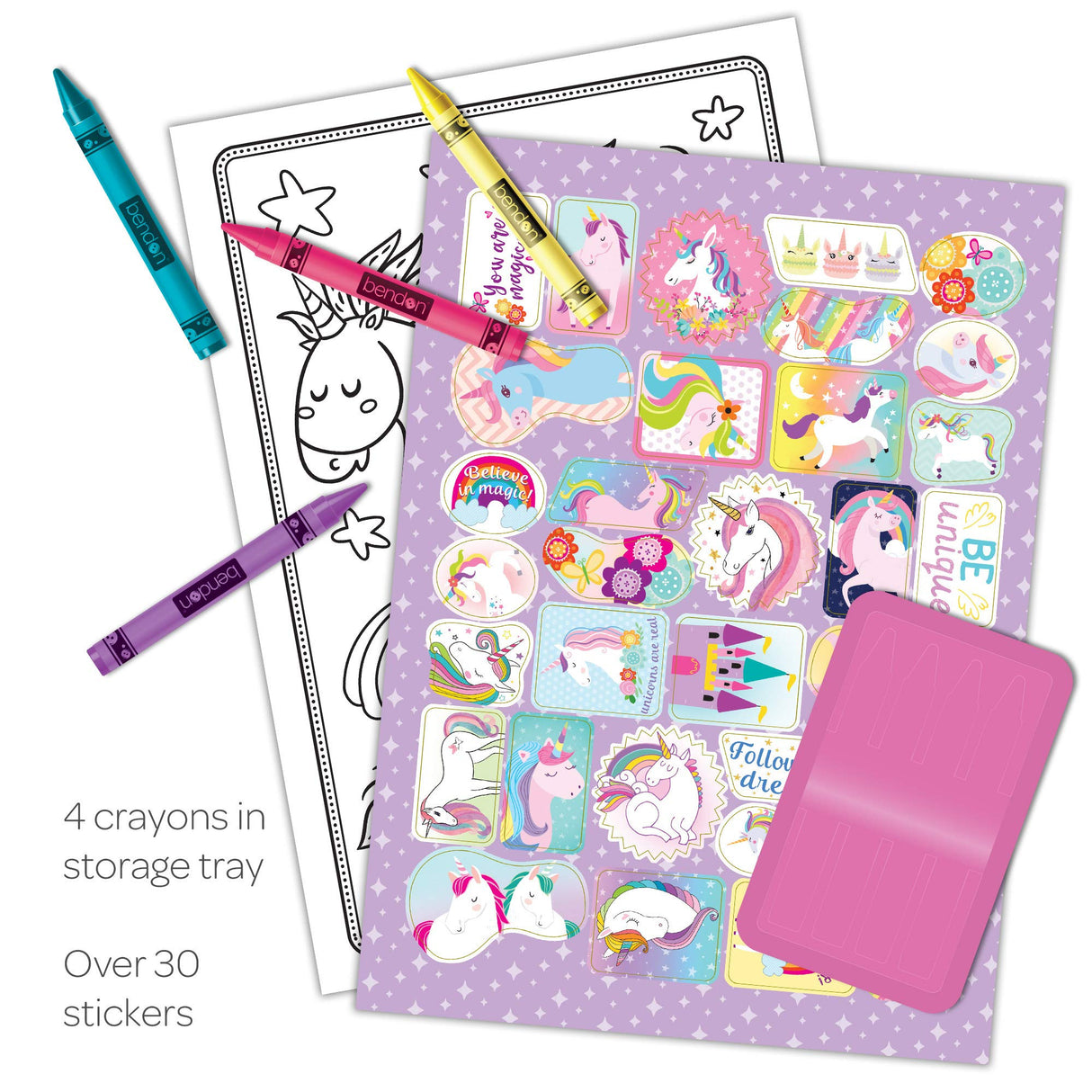 Bendon Inc. Unicorn Coloring and Activity Book with Crayons and 30 Stickers (48470) Bendon