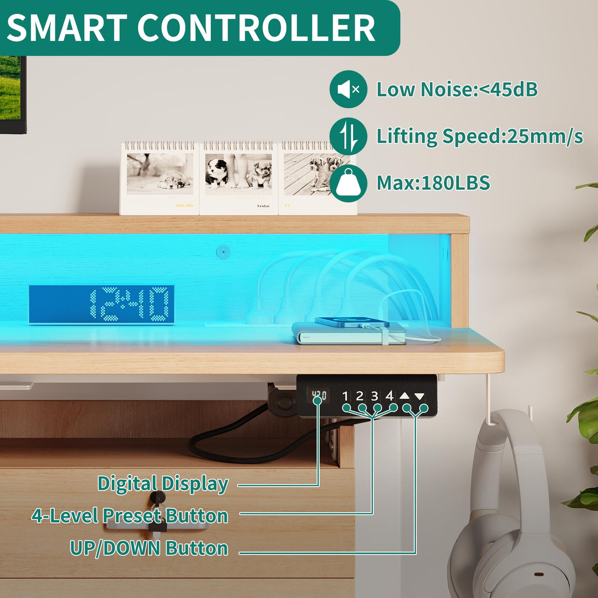 YITAHOME Height Adjustable Electric Standing Desk with Drawers, 48 x 24 Inches Sit Stand Desk with Power Outlets & LED Lights, Electric Desk Stand Up Desk with Monitor Stand, Oak YITAHOME