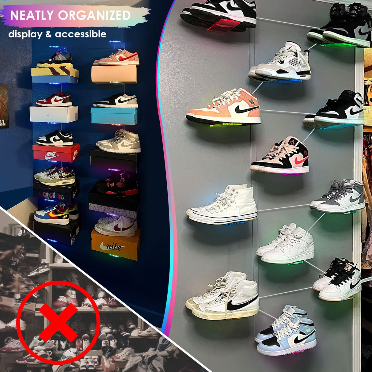 OAPRIRE LED Floating Shoe Display 6-Pack with Remote and App Controls, Music Sync Color Changing Shoe Shelf for Wall, RGB Color Changing Levitating Hanging Shoe Rack, Display Your Top Shoes OAPRIRE