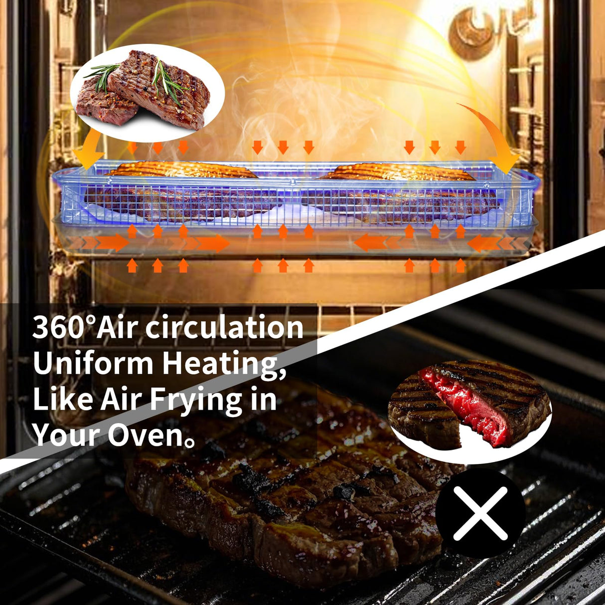 Air Fryer Basket for Oven Bacon Rack Baking Sheet Stainless Steel Basket Convection Oven Tray Dishwasher Large 16.5"x12.5" Bbq Brush Bakeware Pan Wire Rack Cookie Cooling Rack Novaspark