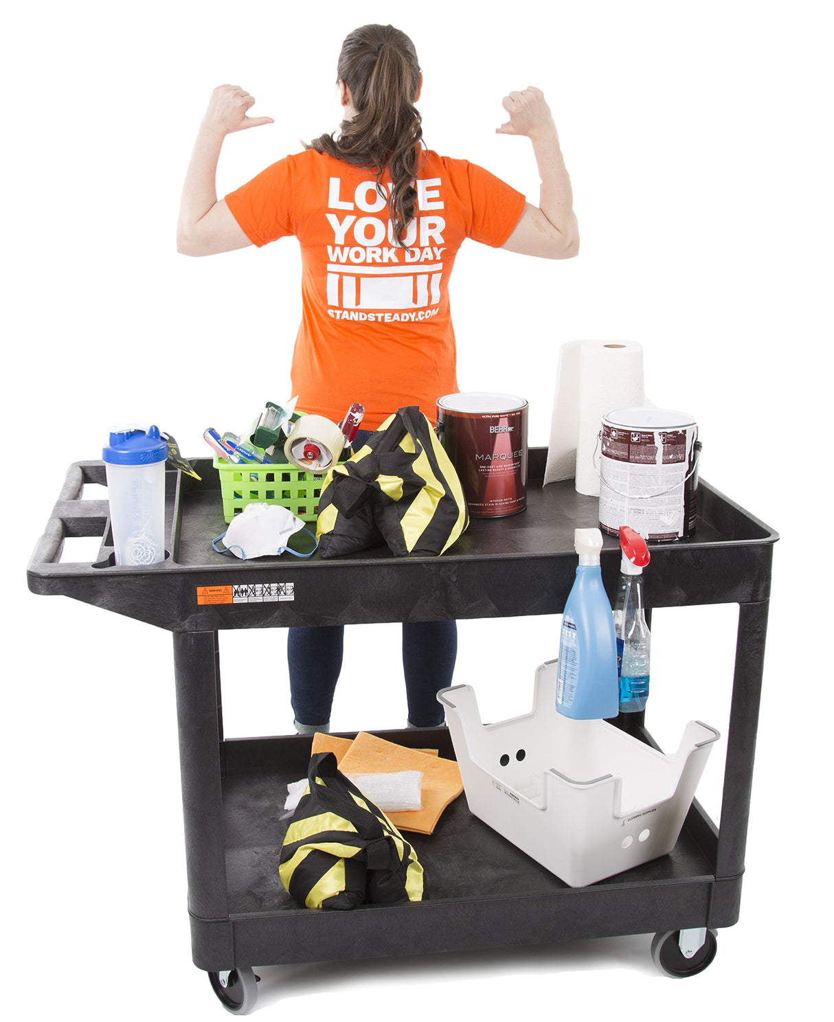 Stand Steady Original Tubstr Extra Large Two Shelf Utility Service Cart - Supports up to 500 lbs., Heavy-Duty Rolling Service Cart for Warehouse, Stand Steady