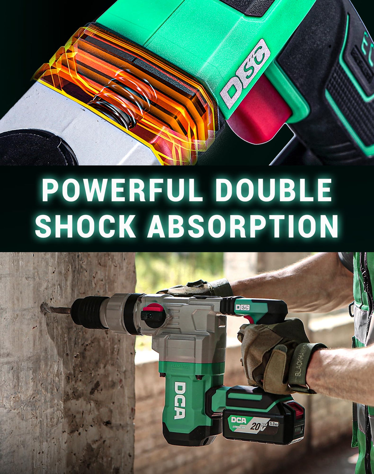 DCA 20V MAX Brushless Rotary Hammer Drill, 4.5 Joule, 3800BPM, 1-1/8 Inch SDS-Plus Cordless, 5.0Ah Battery, 4A Fast Charger, Safety Clutch and Vibration Control, 4 Drill Bits and 2 Chisels DCA