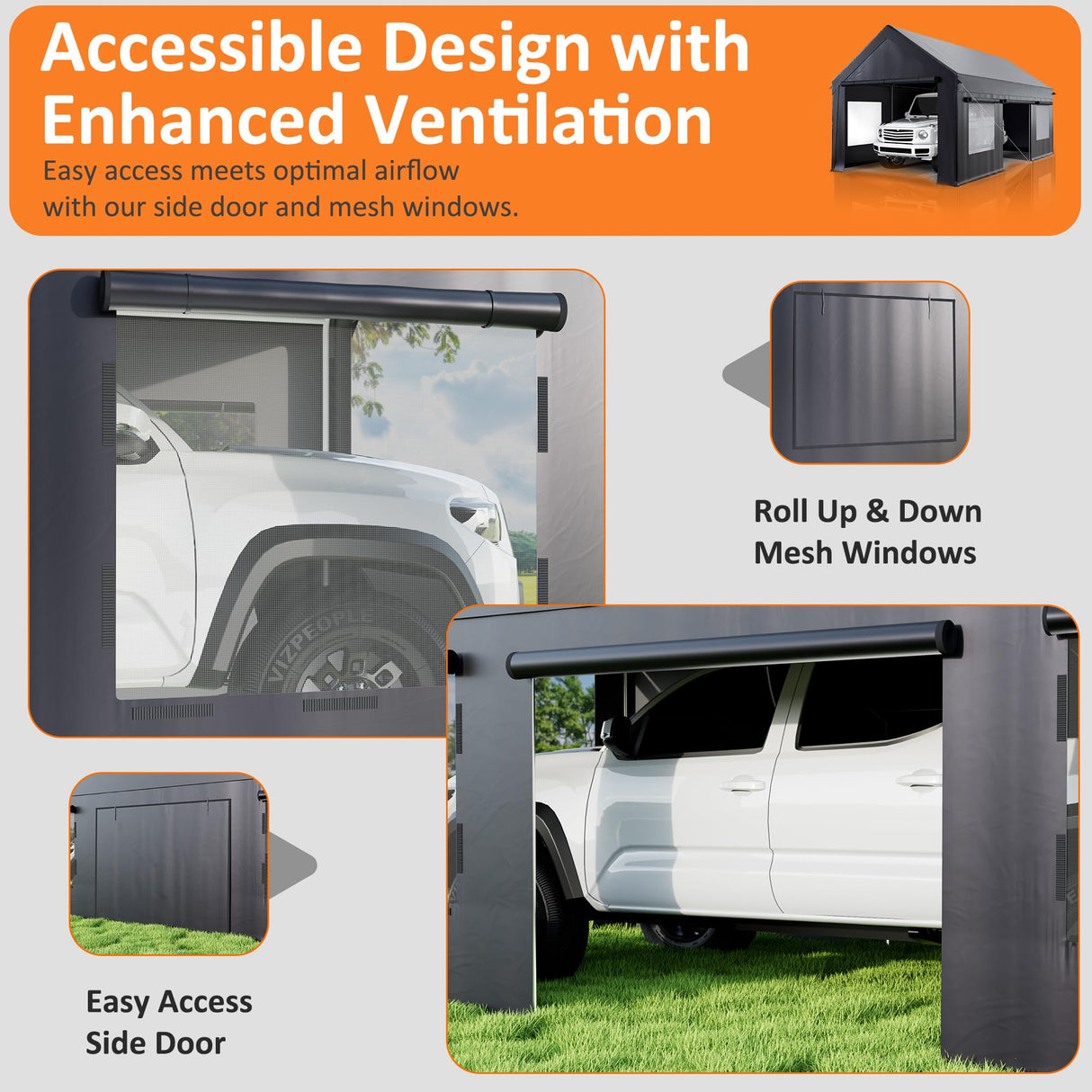 VIWAT Carport 12x20 FT Heavy Duty Carport Canopy with Enhanced Base & Side-Opening Door, Portable Garage for Pickup, Boats, Car and Truck, Black VIWAT