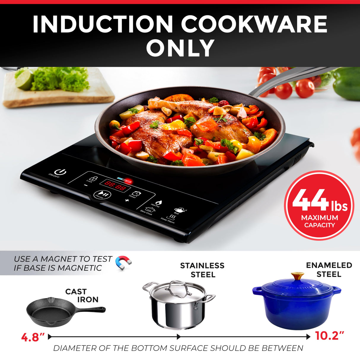 Mueller RapidTherm Portable Induction Cooktop, Hot Plate Electric Stove Top Burner 1800W, 8 Temp Levels up to 460°F, Auto-Off & Pot Detection, LED Display, Child Lock, 4 Programs, Burners for Cooking Mueller