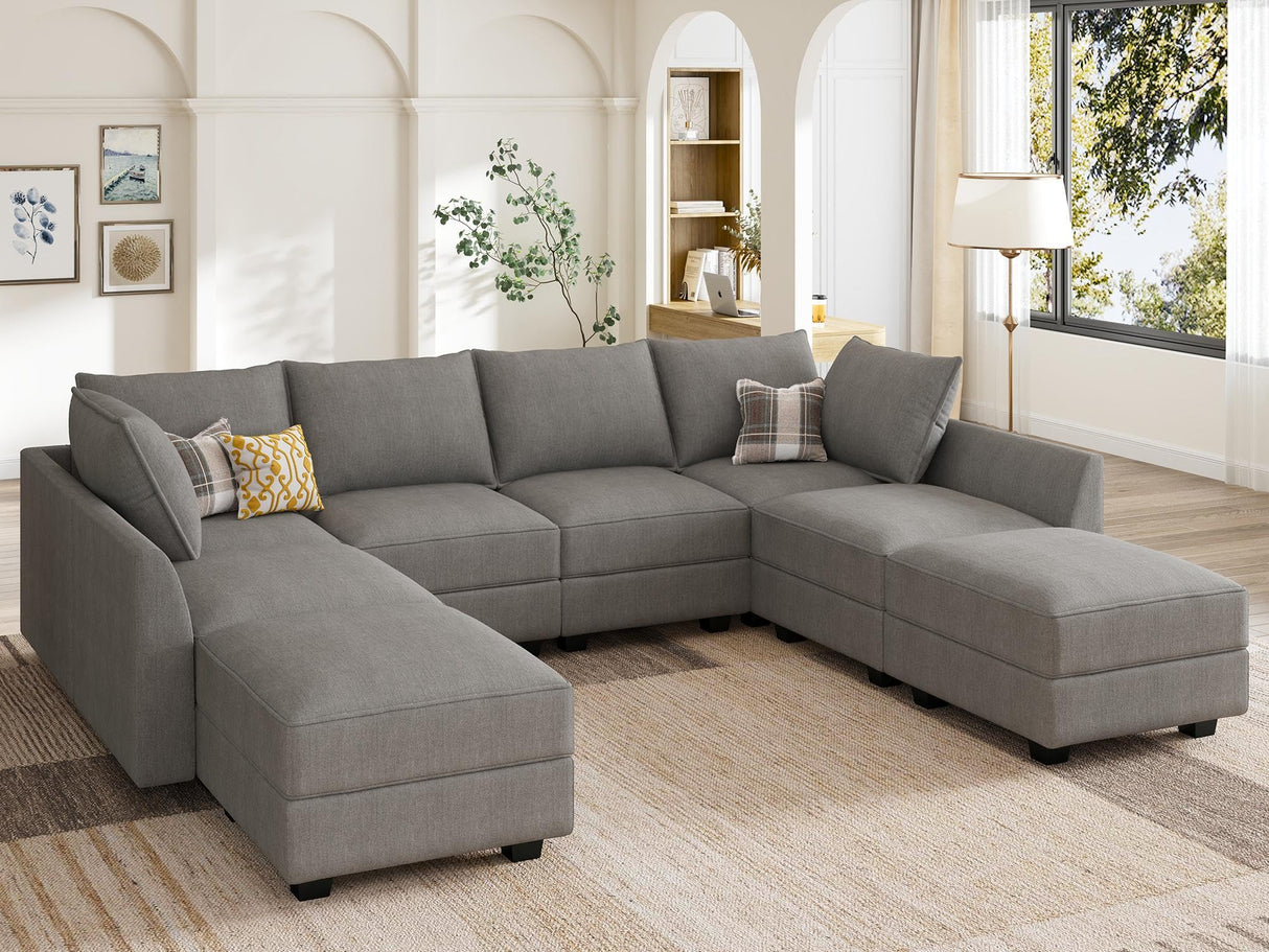 HONBAY Modular Couch with Storage U Shaped Modular Sectional Sofa, Convertible Modular Sectional Couch for Living Room, Grey HONBAY