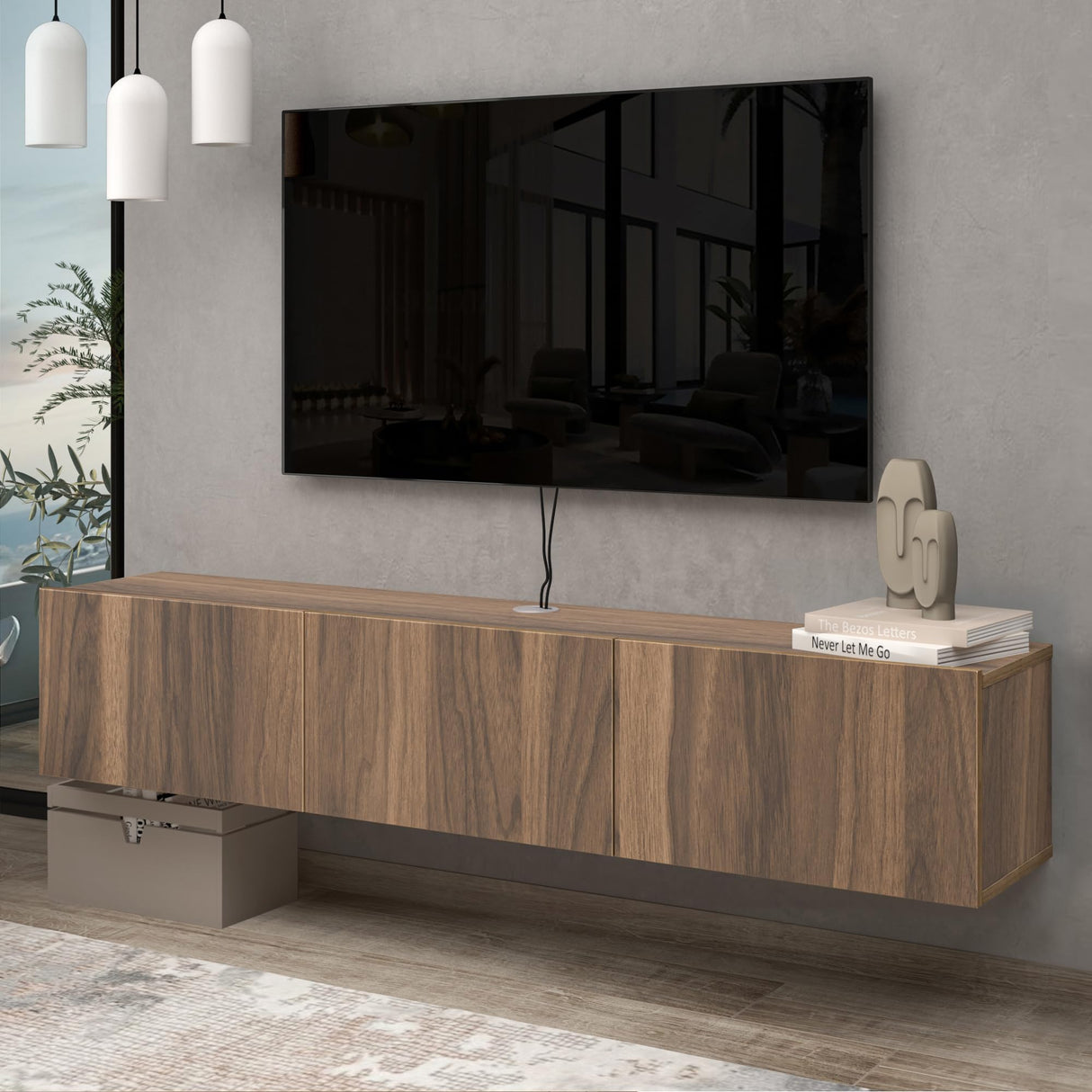 Atelier Mobili Walnut Floating TV Stand for 75 inch TV, Floating Media Console, Floating Entertainment Center, Wall Mounted TV Stand ATELIER MOBILI THE LEADER OF THE INTERCHANGEABLE FURNITURE