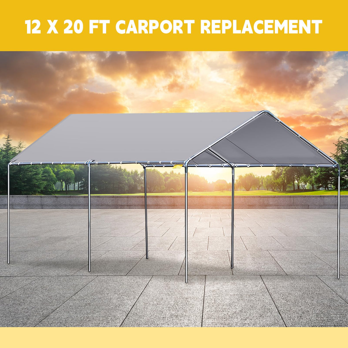 Wesnoy Heavy Duty Carport Canopy Waterproof Canopy Cover Garage Car Shelter Tarp Tent for Car Canopy Replacement Cover with 50 Ball Bungees, Only Top Cover, Frame is Not Included (Grey,10 x 20 ft) Wesnoy