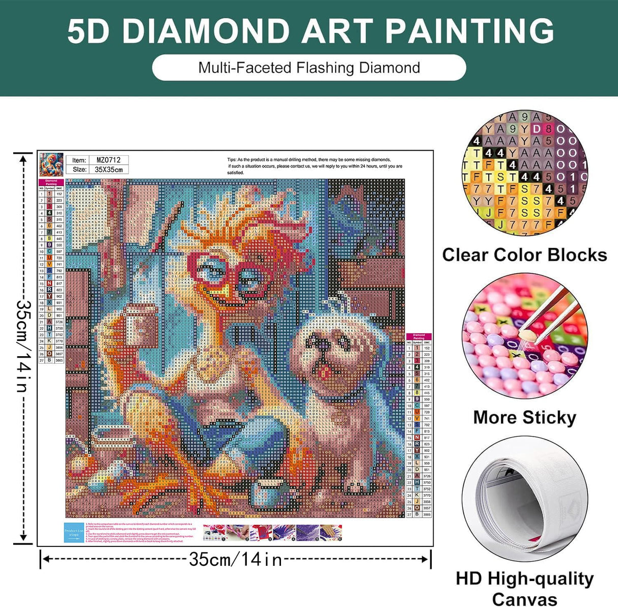 Zythron Chicken Diamond Art Kits for Adults,Chicken and Dog Diamond Painting, 5D Full Drill Diamond Art Gem Art Kit for Adults Wall Home Decor Arts Craft 14x14 inch Zythron