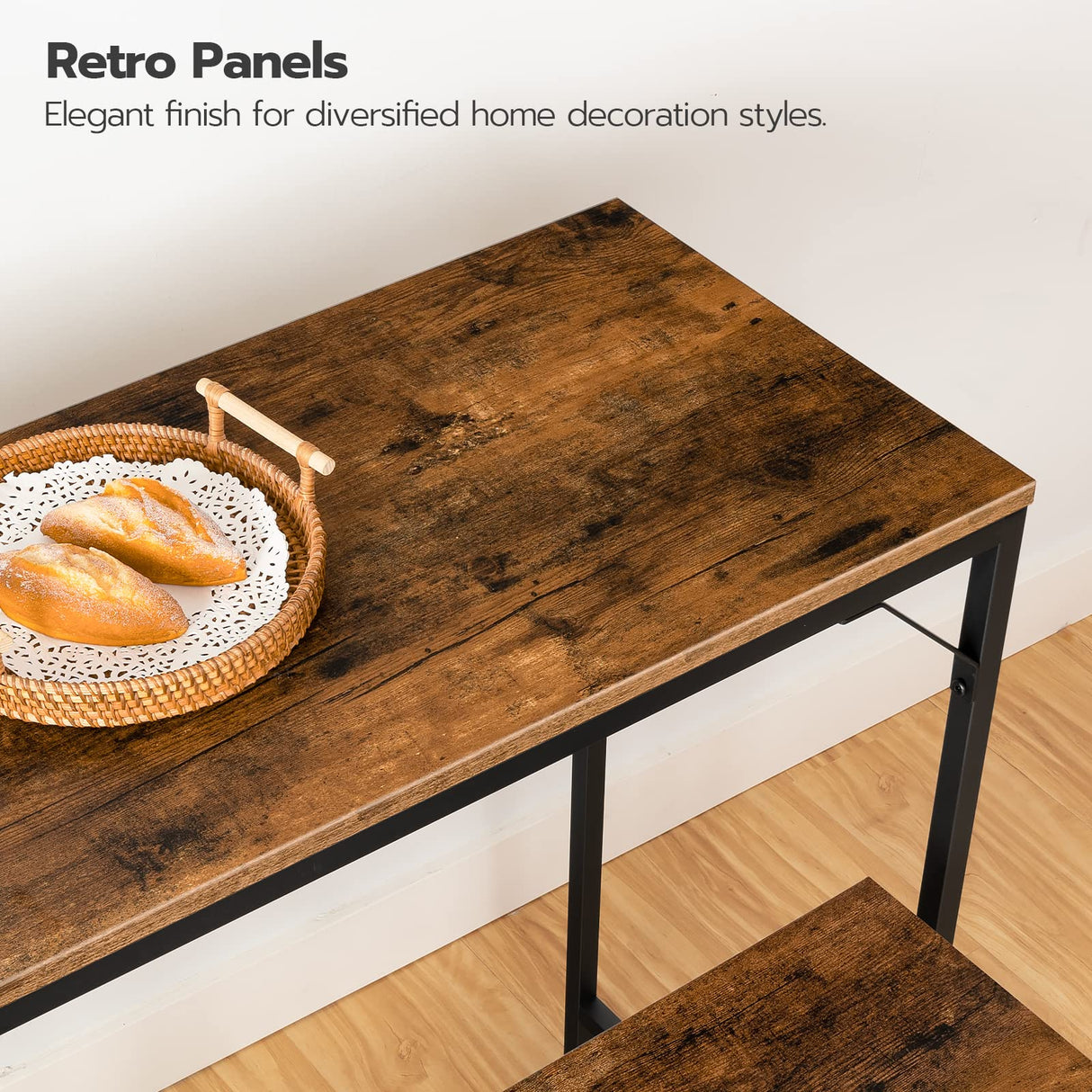 HOOBRO Bar Table and Chairs Set, 47.2" Dining Table Set with Power Outlet, 3-Piece Pub Table Set, Kitchen Bar Height Table with Stools of 2, Space Saving for Living Room, Rustic Brown BF46UBT01 HOOBRO