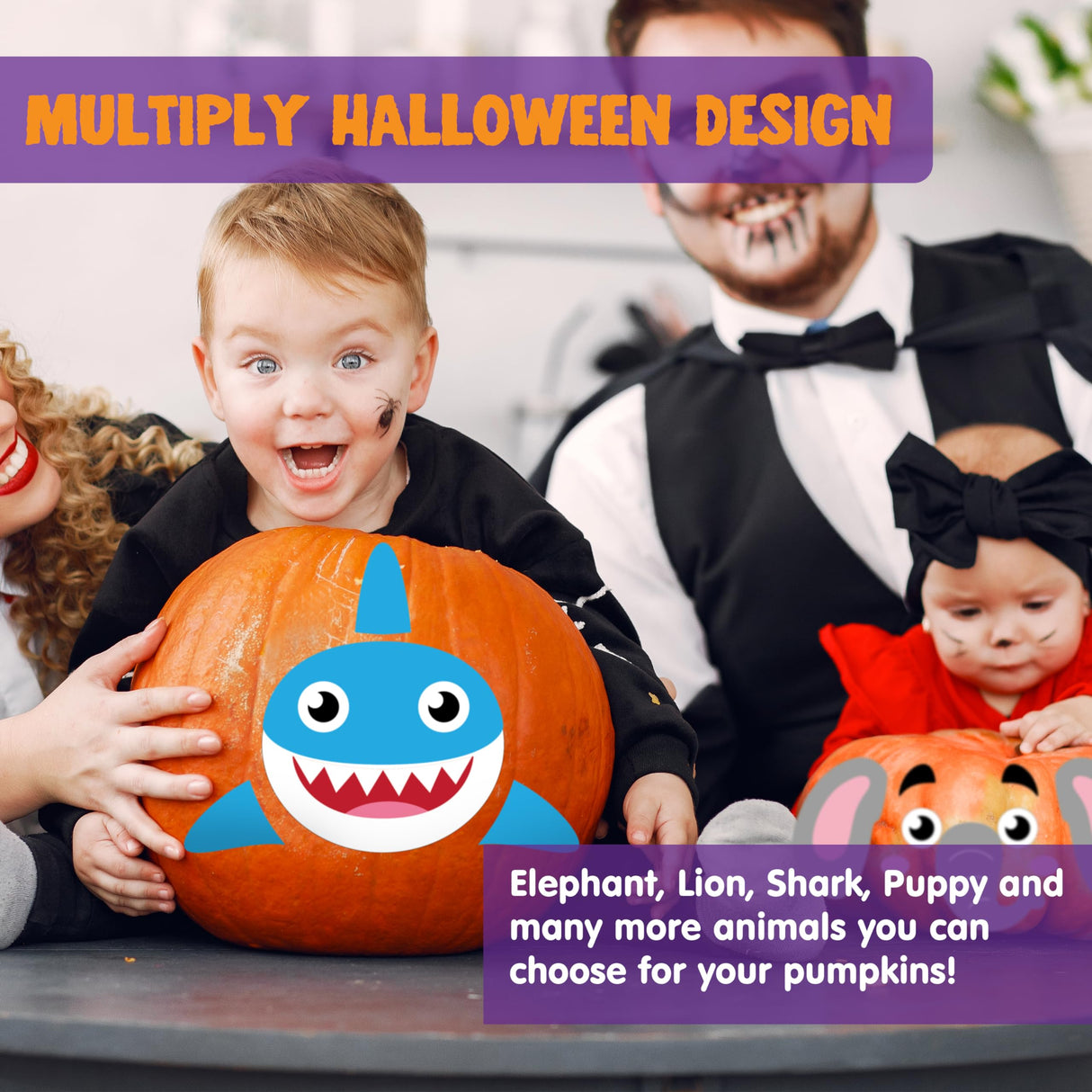 JOYIN 18 Packs Halloween Pumpkin Decorating Stickers Craft Kit, Halloween Party Supplies Arts Activities, Kids Party Favors, Jack O Lantern Foam Face Sticker in 9 Animal Designs, Classroom Games JOYIN