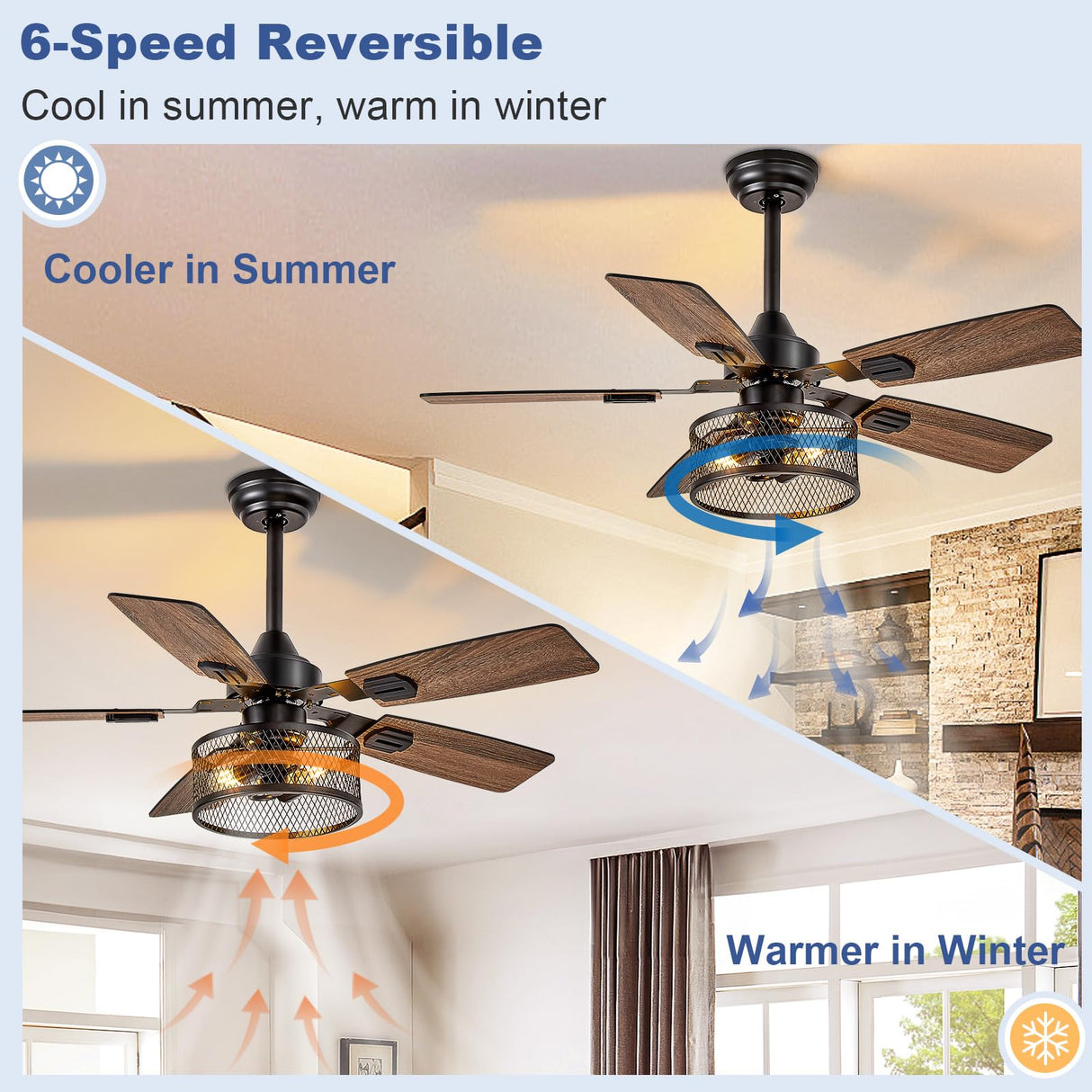Depuley 42-Inch Ceiling Fans with Lights: Caged Ceiling Fans Dual Finish 5 Blades - Rustic Ceiling Fan with Remote Control for Industrial Living Room Outdoor Patio (E26 Bulb Included) Depuley