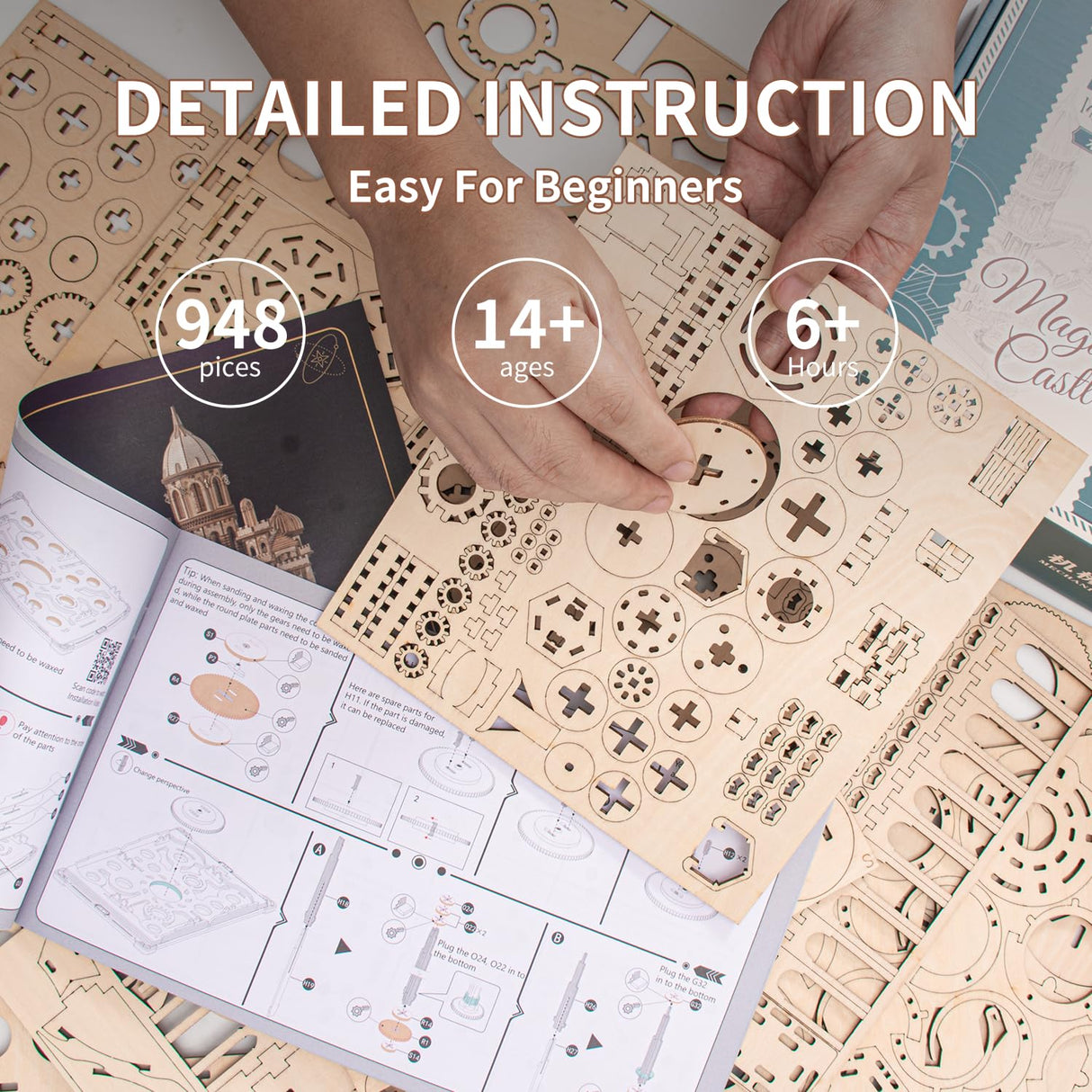 RUIFAM 3D Wooden Puzzles DIY Mechanical Wooden Wide Model Kit 1000 Pcs 3D Puzzles for Adults Teens 14+Years Puzzle Enthusiasts Box Clockwork Enchanted Castle RUIFAM