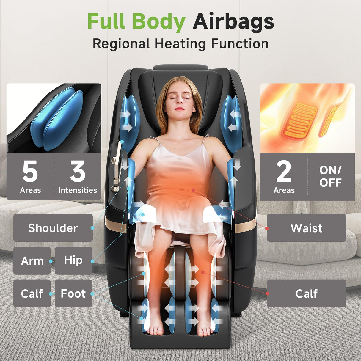 Real Relax 2025 Full Body Massage Chair, Zero Gravity Shiatsu Massage Chair Recliner, Waist and Calf Heating, Foot Massage, Bluetooth, Large Control Screen (Black and Gold) Real Relax