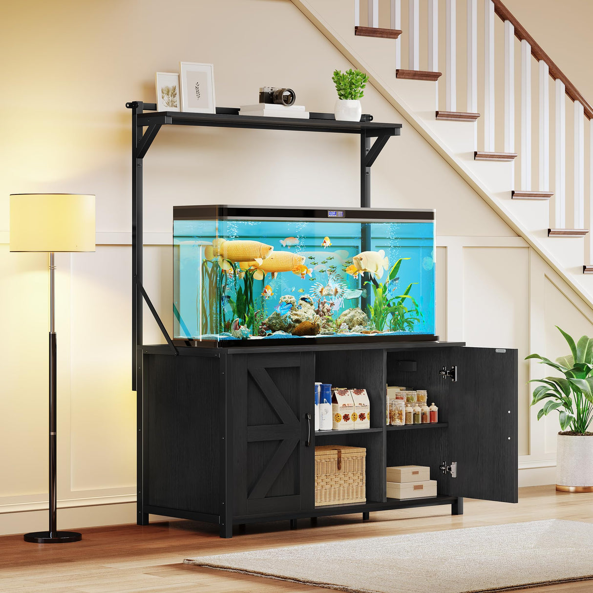 YITAHOME 120 Gallon Fish Tank Stand with Power Outlets, Heavy Duty Metal Large Aquarium Stand with Cabinet, Reptile Terrariums Table for Turtle Accessories Storage,1100LBS Capacity, Black YITAHOME