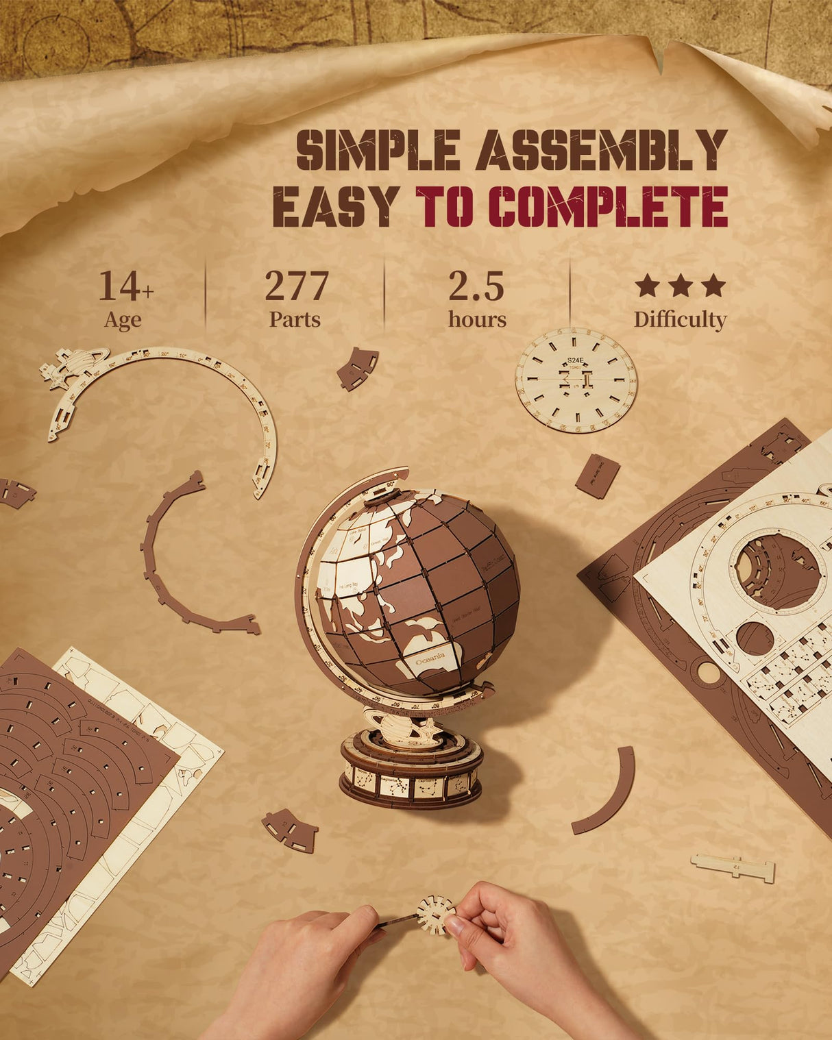 ROBOTIME 3D Wooden Puzzle for Adults Global Wonders DIY Model Kit to Build Wooden Craft Kits for Teens Educational Brain Teaser Assembly Toy Unique Gift ROBOTIME