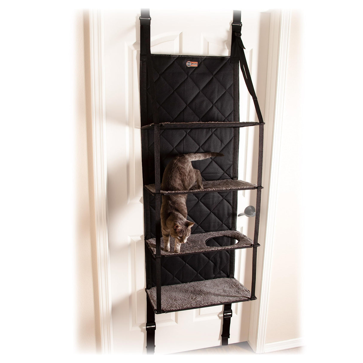 K&H Pet Products Hangin Cat Tree Door Mounted Cat Furniture, Space Saving Multi-Level Wall Perch Hammock Bed, Interconnecting Levels, Collapsible, Tool-Free Assembly - Gray - Fits Doors <80in H K&H Pet Products