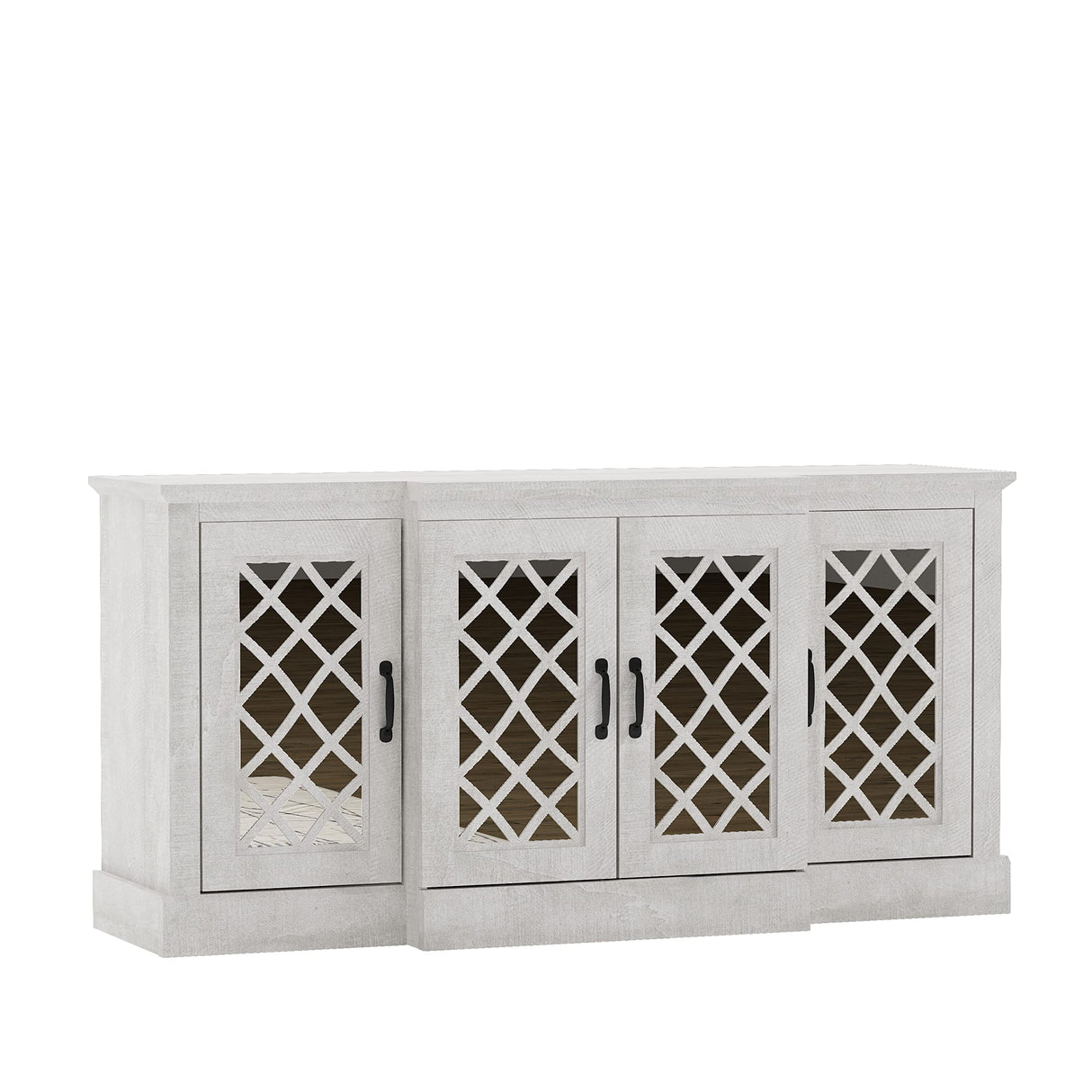 Galano Millicent Wide Sideboard Buffet Cabinet, Kitchen Storage Cabinet with Acrylic Mirror Doors, Cupboard Console Table, Rustic Farmhouse Buffet Display for Coffee Bar, Dusty Grey Oak Galano