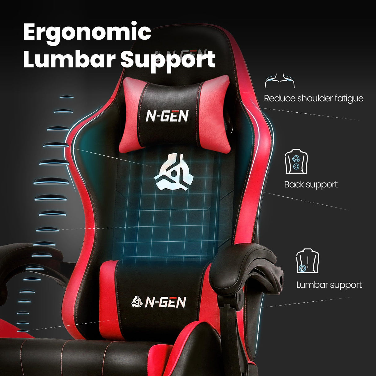N-GEN GAMING Video Gaming Chair with Footrest High Back Ergonomic Comfortable Office Computer Desk with Lumbar Support Height Adjustable with PU Leather Recliner for Adults Women Men (Red) N-GEN GAMING