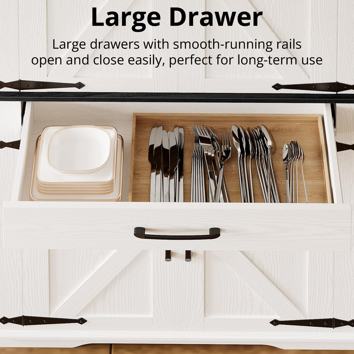 IRONCK Farmhouse Kitchen Pantry Cabinet, Tall Storage Cabinet with 6 Hanging Shelves and Adjustable Shelves, Freestanding Cupboard with Barn Doors for Kitchen, Dining Room,White/Black IRONCK