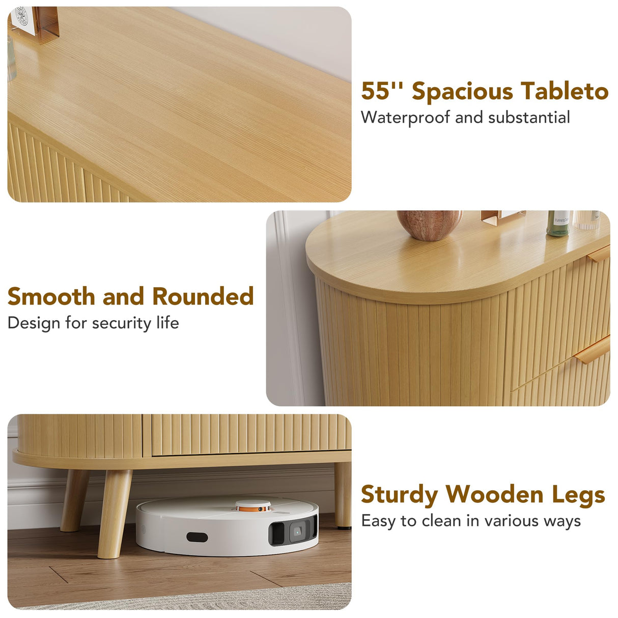 Decofy Fluted 6 Drawers Dresser, 55'' Wide Mid Century Modern Chest of Drawers with Sliding Door & Metal Handles, Curved Profile & Sturdy Legs, Wood TV Stand for Bedroom, Living Room (Natural Oak) Decofy