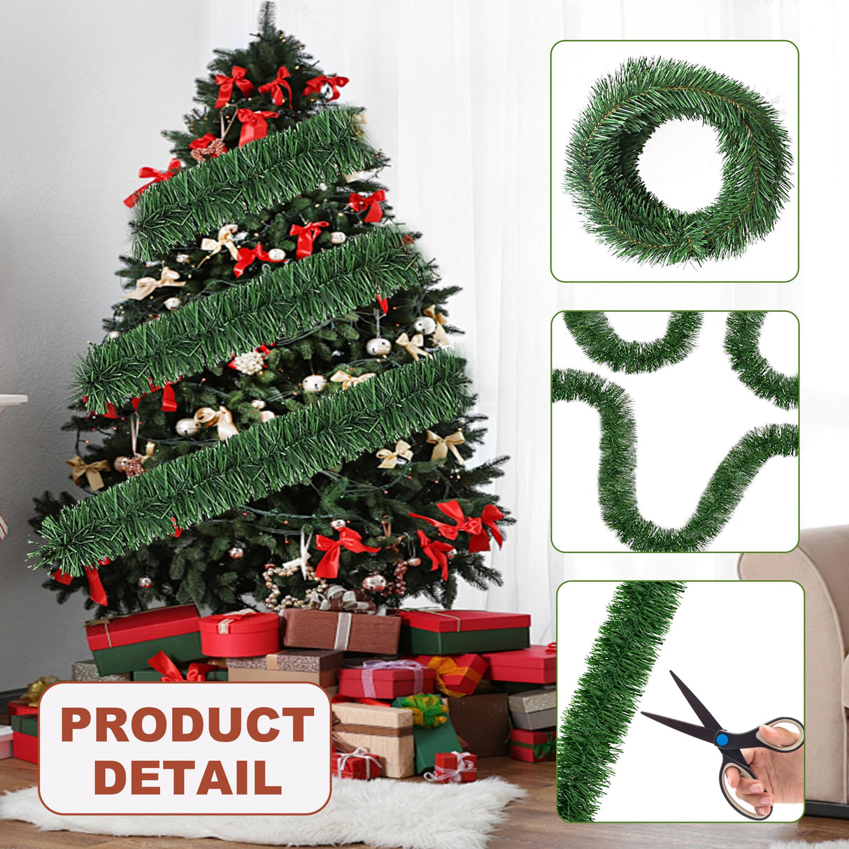 54 Feet Christmas Garland - 3 Stands Artificial Evergreen Garland Soft Greenery Garland Set for DIY Christmas Decoration, Non-Lit Indoor Outdoor Garlands for Stair Railing/Mantle/Holiday/Party Decor Nugxica