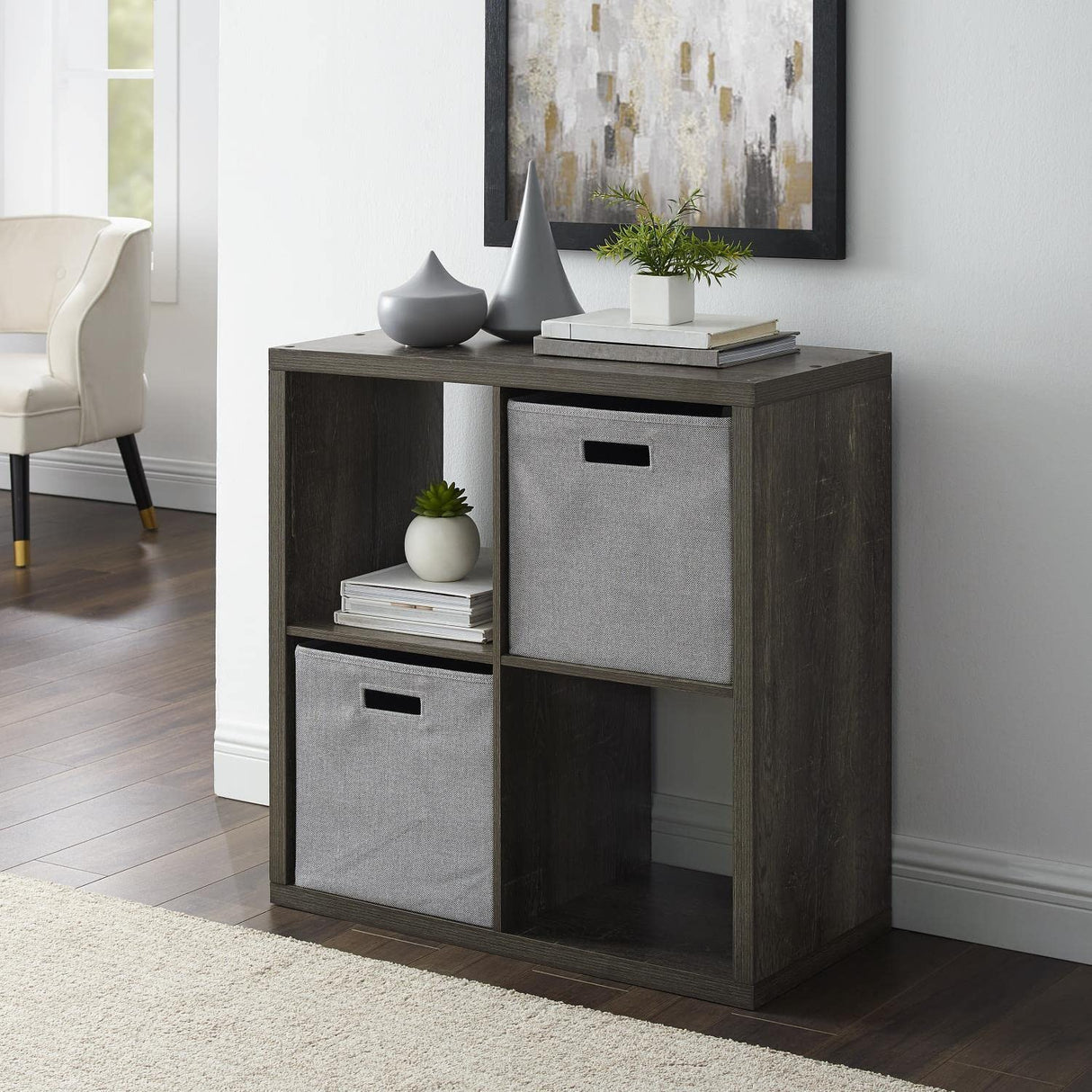 Linon Galli 4 Cubby Storage Cabinet Grey Linon