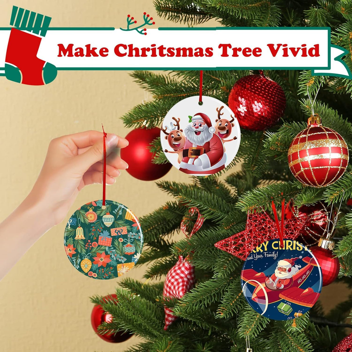 Ceramic Sublimation Ornaments Blank Christmas Personalized Ornament 20 PCS 3.5 Inch Round White Bulk DIY Chritsmas Tree Decoration WANZELONYO