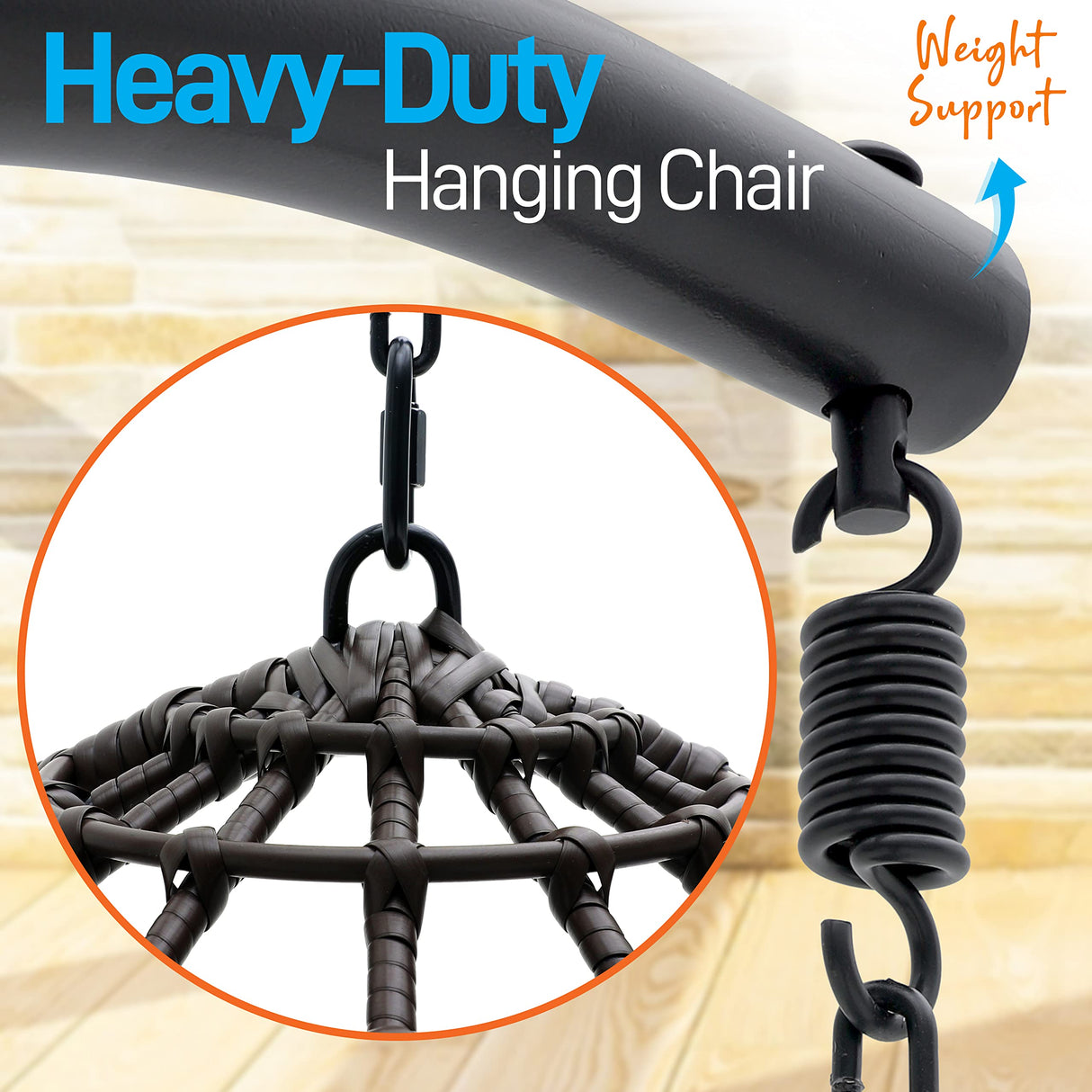 Hanging Egg Chair with Stand - Indoor Outdoor Patio Wicker Rattan Lounge Chair with Stand, Steel Frame, Washable Cushions for Garden Backyard Deck Sunroom - SereneLife SLGZ0EGBR.3 (Brown) SereneLife