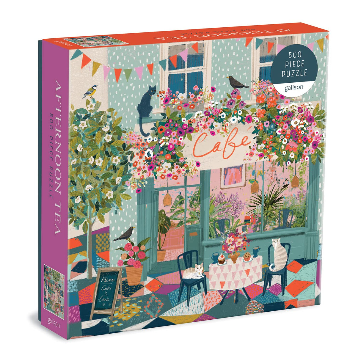 Galison Afternoon Tea Puzzle, 500 Pieces, 20” x 20” – Floral Jigsaw Puzzle with a Beautiful Illustration by Victoria Ball – Thick Sturdy Pieces, Challenging Family Activity, Makes a Great Gift Galison