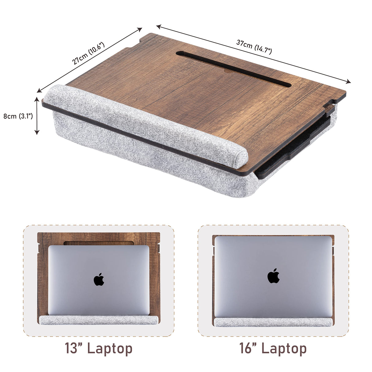 Vigo Wood Laptop Tray - Lap Tray with Cushion, Laptop Table for Sofa, Lap Desk for Laptop, Adjustable Laptop Stand for Bed, Laptop Desk Stand, Laptop Lap Tray for Bed, Laptop Bed Table (Walnut) Vigo Wood