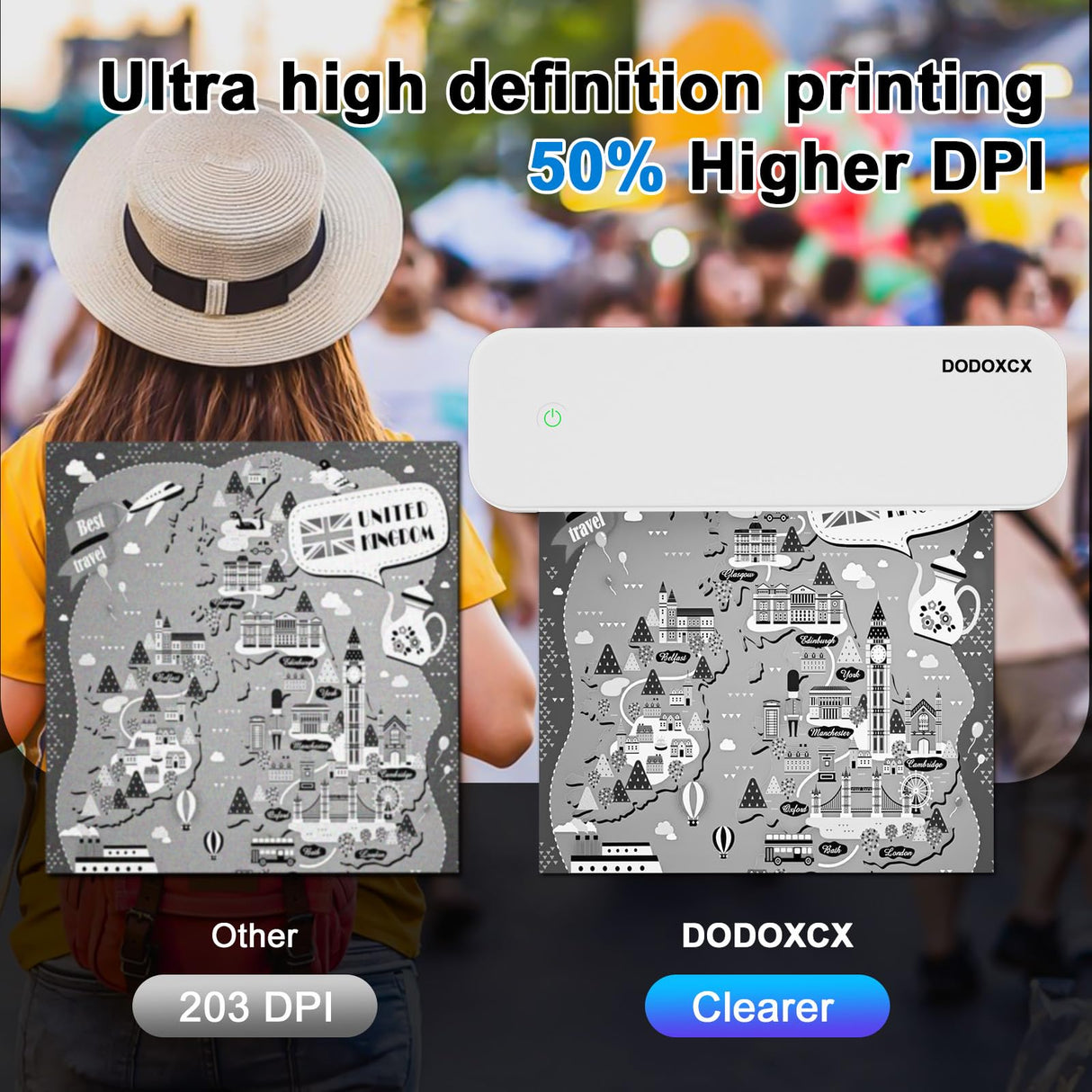 Portable Printers Wireless for Travel,Portable-Thermal-Wireless-Bluetooth-Inkless-Printer,Support 8.5" X 11" US Letter&Legal A4&A5 Thermal Paper,Compatible with Android,iOS Phone&Laptop for Car Home DODOXCX