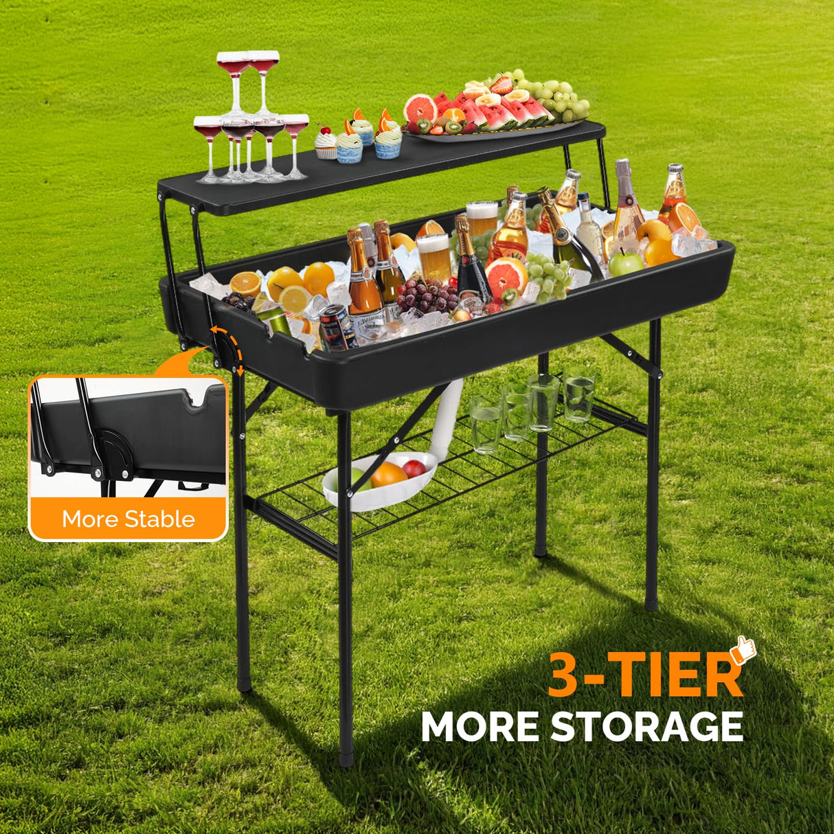 VINGLI Ice Table with Extra Storage Shelf, Portasble Cooler Side Table with Removable Skirt, Patio Table, Indoor & Outdoor Bar for Events, Parties and Camping VINGLI