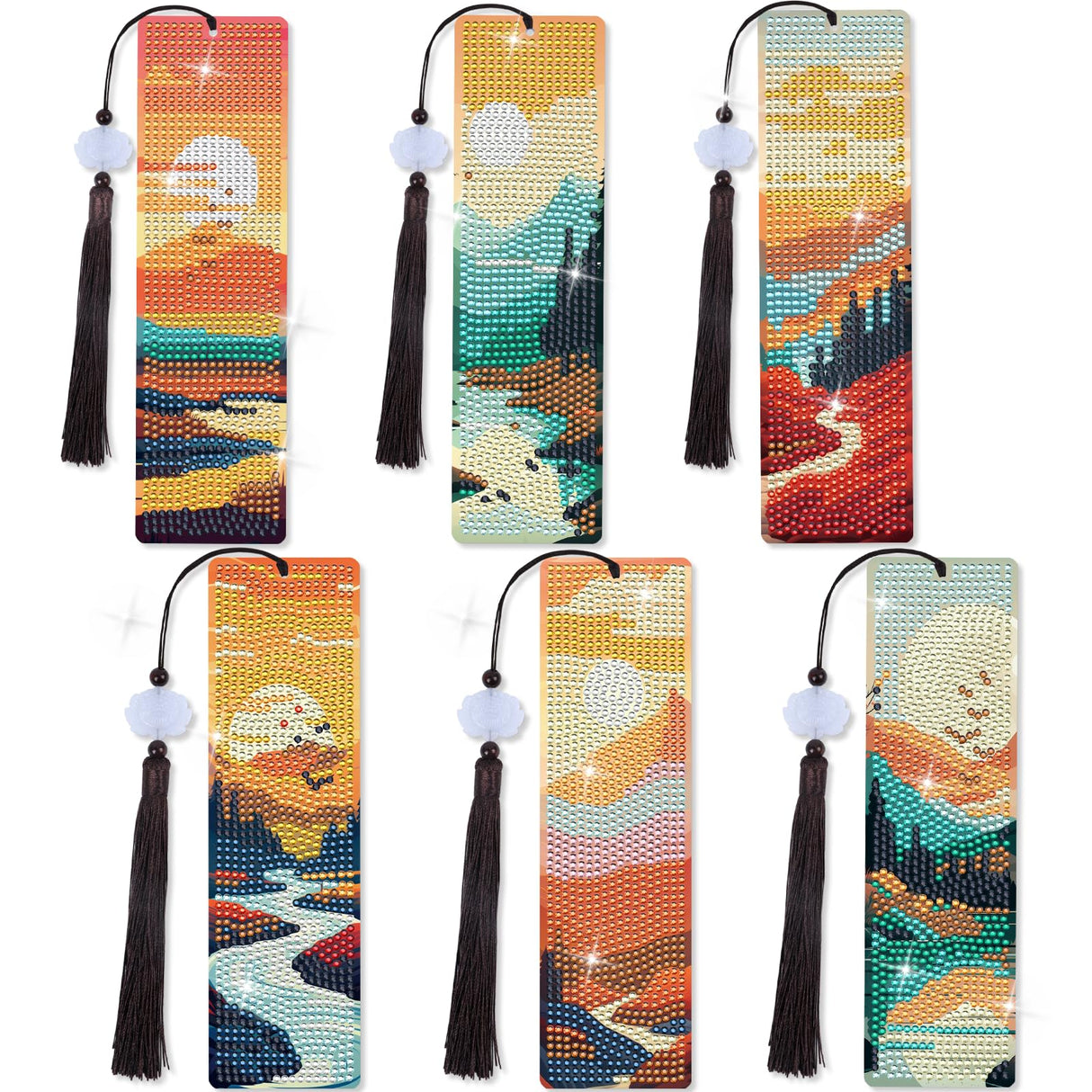 Sitsink Scenery Diamond Art Bookmarks - 6 Pcs Sunset Diamond Painting Bookmark Kits with Tassels, Sunrise DIY Gem Art Rhinestone Crafting Kit for Adults Women Sitsink