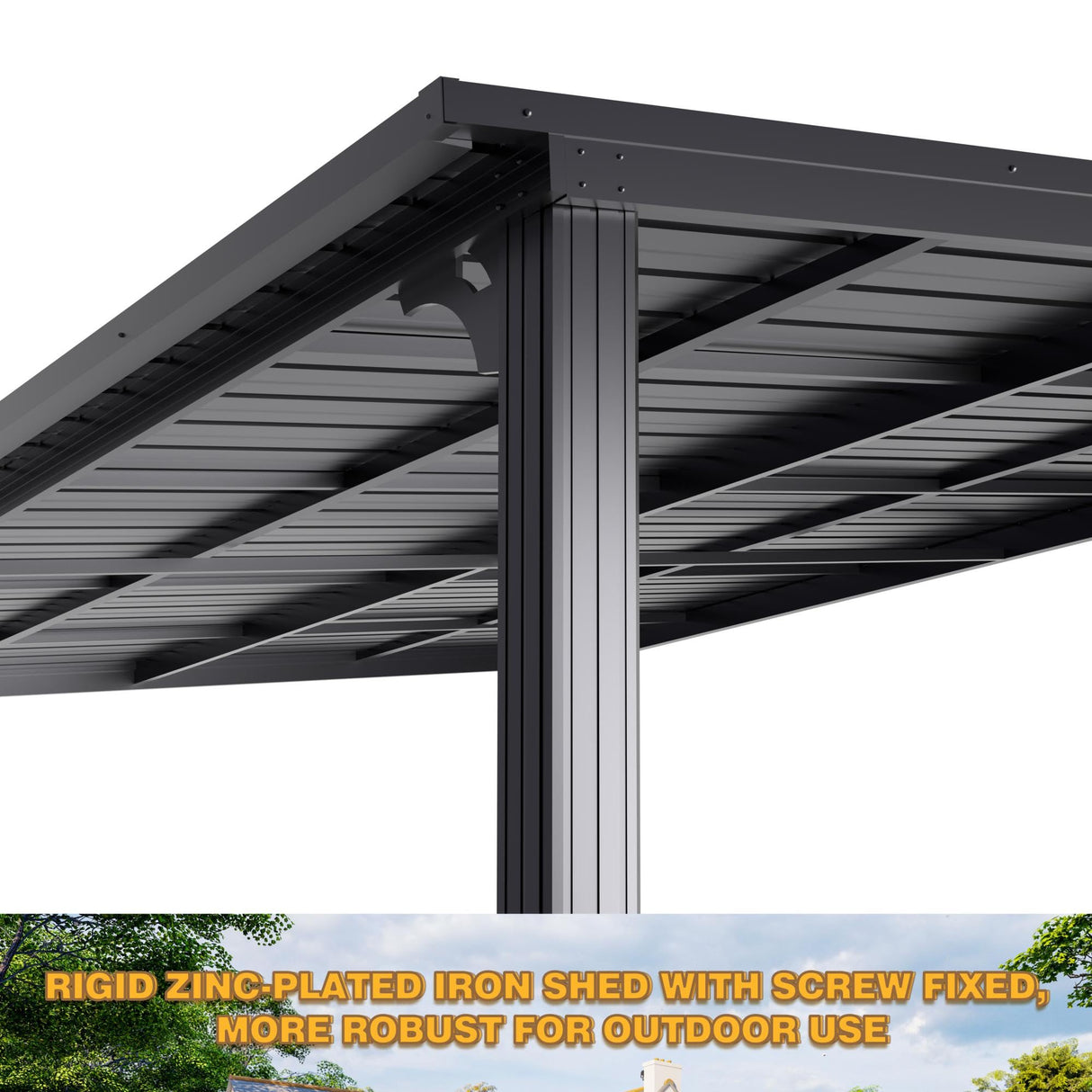 Yardenaler 10x14 FT Hardtop Wall-Mounted Gazebo, Outdoor Pergola Canopy with Aluminum Frame & Drainage Hole for Patio, Deck, Yard Yardenaler