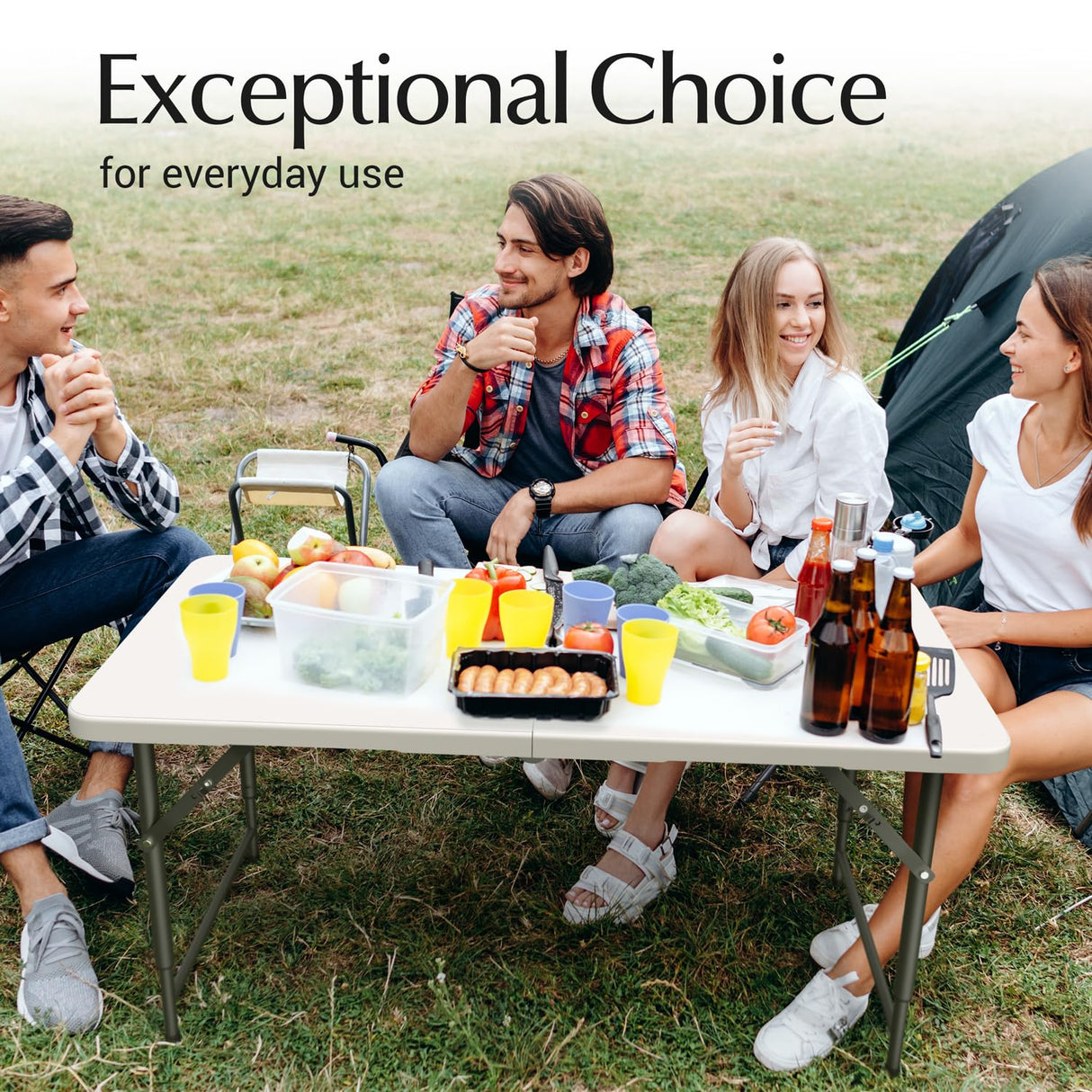 4 Feet Foldable Table Adjustable Height with Built in Handle, Steel Legs | Heavy Duty Portable | Perfect for Party, Dining, Wedding, Events, Picnic Indoor, Outdoor, Camping, Utility, Temporary Our Modern Space