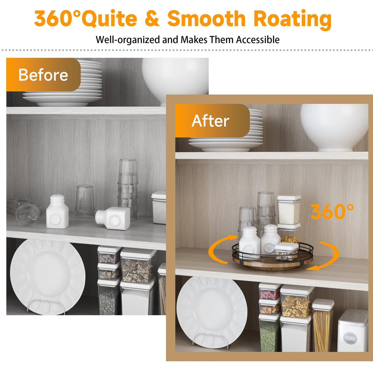 Farmhouse Oak 9" Lazy Susan Turntable Organizer for Cabinet, Round Wooden Lazy Susan Organization and Storage for Dining Table, Pantry, Kitchen, Countertop, Cupboard,Home Decor, Walnut Wood AMH