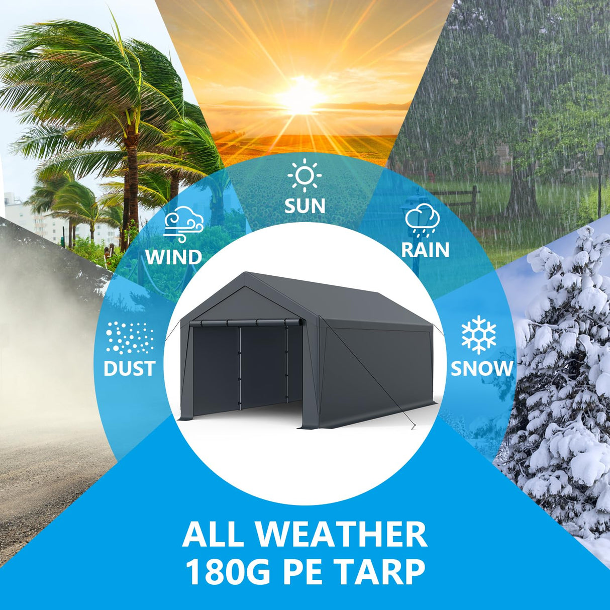 Raxmolo 12x20FT Heavy Duty Carport, Portable Garage with Removable Sidewalls and Doors for Car, Truck, SUV, UV Resistant Waterproof Carport Canopy for Outdoor, All-Season Tarp for Car, Gray Raxmolo