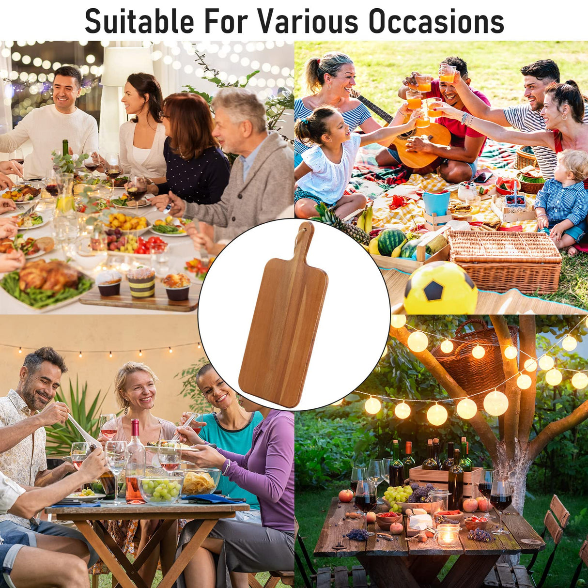 6 Pack Acacia Wood Cutting Board with Handle Wooden Kitchen Chopping Boards Large Wooden Charcuterie Boards Cheese Serving Board Wooden Cutting Board for Meat Cheese Bread Vegetables Fruit (17 x 7 In) Gerrii