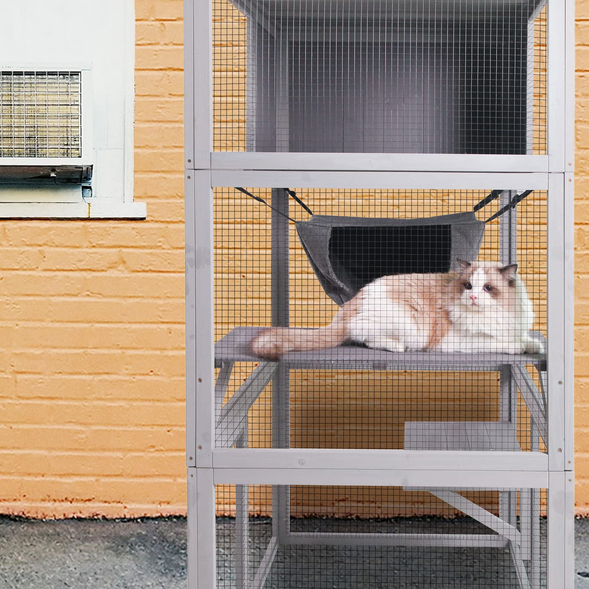 X-ZONE PET Catio Wooden Cat House, Outdoor 3 Floors Cat Enclosure, Indoor Large Kitten playpen with Hammock & Resting Box, Cat Cage Waterproof Roof X-ZONE PET