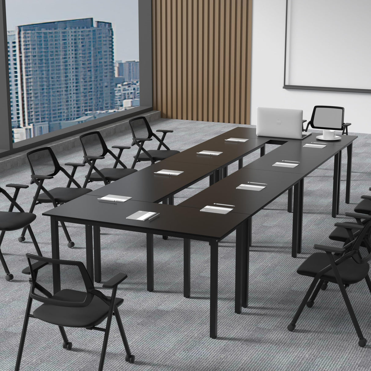 Okeysen Conference Room Table 2 Pack, Modern Meeting Table with Metal Frame, Seminar Desk for Boardroom, Meeting Room, Office, Classroom 55.12"x23.62"x29.53", Black Okeysen