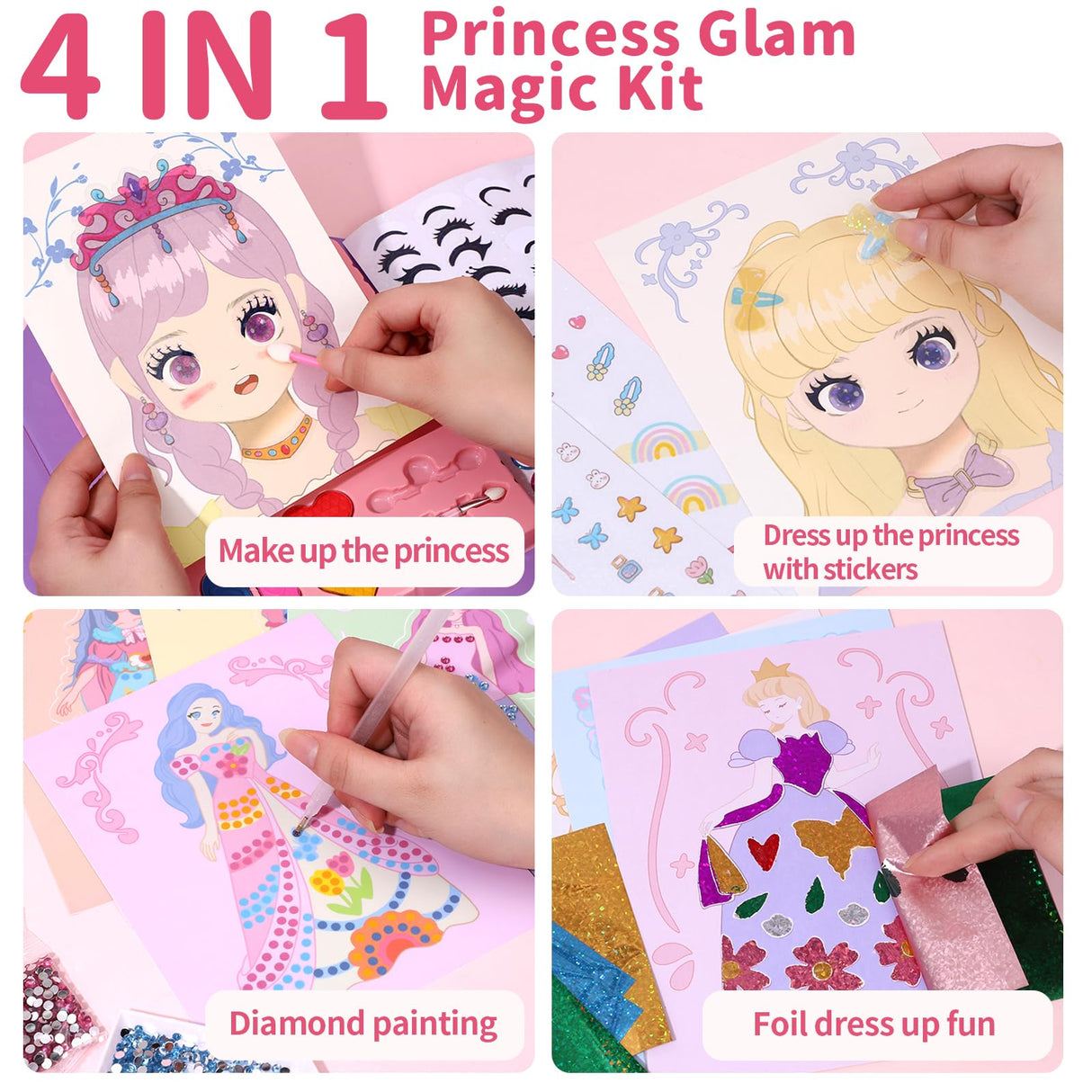 Art Craft Activity for Kids, Princess Fashion Sticker Book, Foil Art Kit, Diamond Painting Kits, Dress up DIY Art Kit for Kids, Mess-Free Toddler Arts and Crafts Supplies for Girls & Boys Ages 5+ Innosurg
