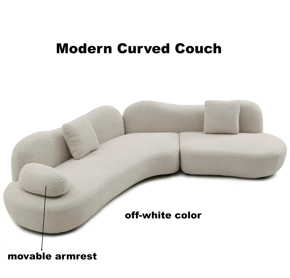 BBTJOINT Curved Modular Sectional Sofa for Living Room,Minimalist Style,V-Shape Cloud-Like Design,Contemporary Boucle Fabric Upholstery,Deep Seat Off-White Couch BBTJOINT