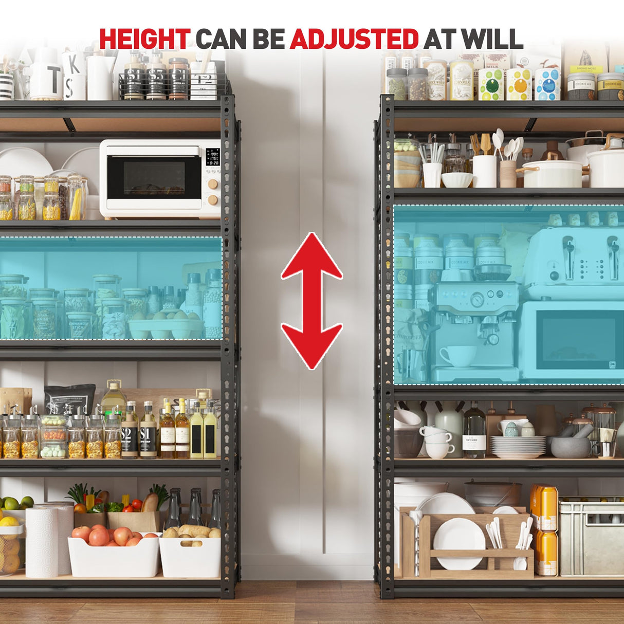 REIBII 72" H x 35.55" W x 16" D Storage Shelves 5 Tier Garage Shelving Heavy Duty 2020LBS Adjustable Metal Shelving Unit for Garage Shelves Utility Rack Shelf for Basement Pantry Closet Shelves,Black REIBII