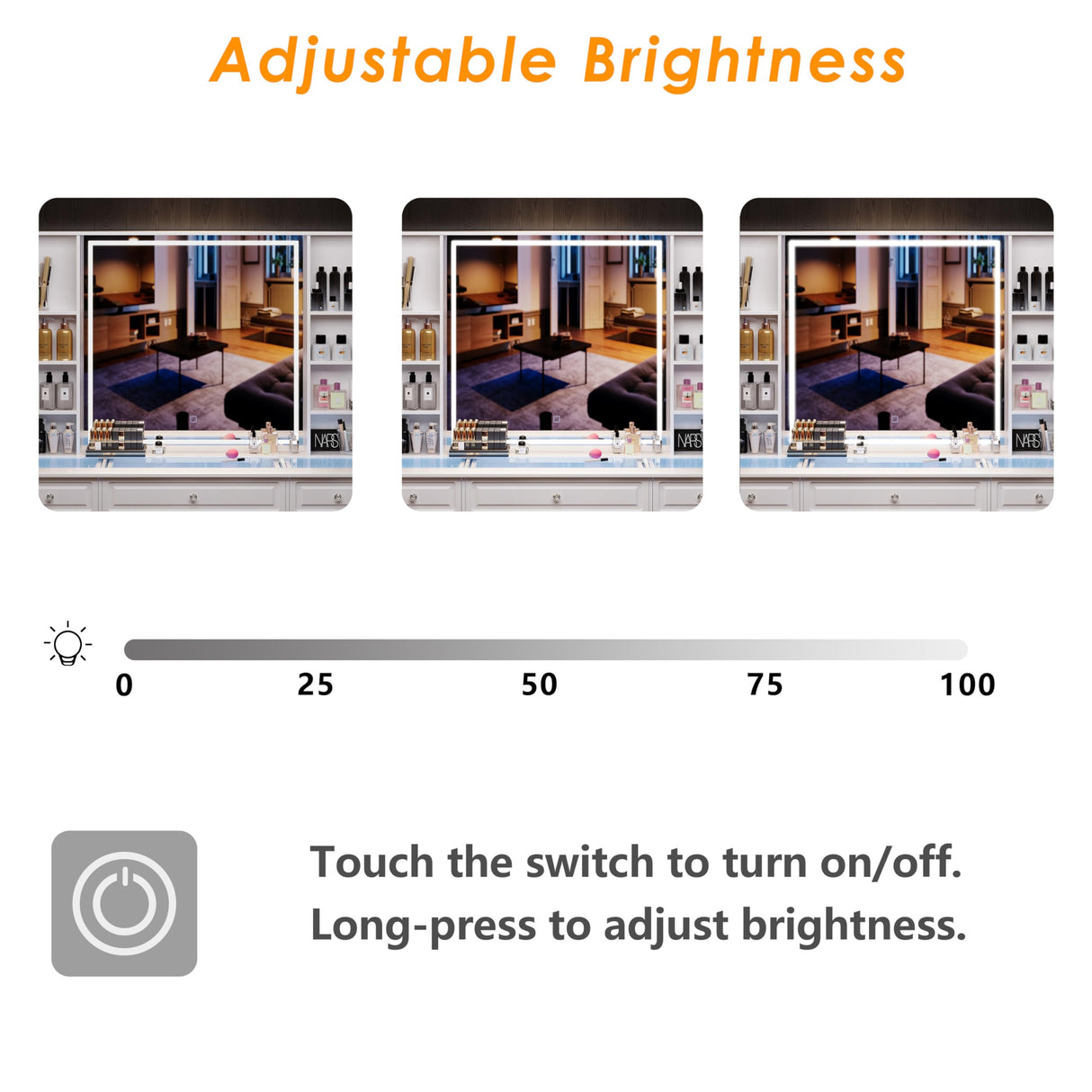 Wildhome Vanity Desk with Mirror and Lights, Glass Top Dressing Table with 9 Drawers, Makeup Vanity with Storage Bench, European Style Vanity, Adjustable Brightness Vanity for Bedroom(White) Wildhome