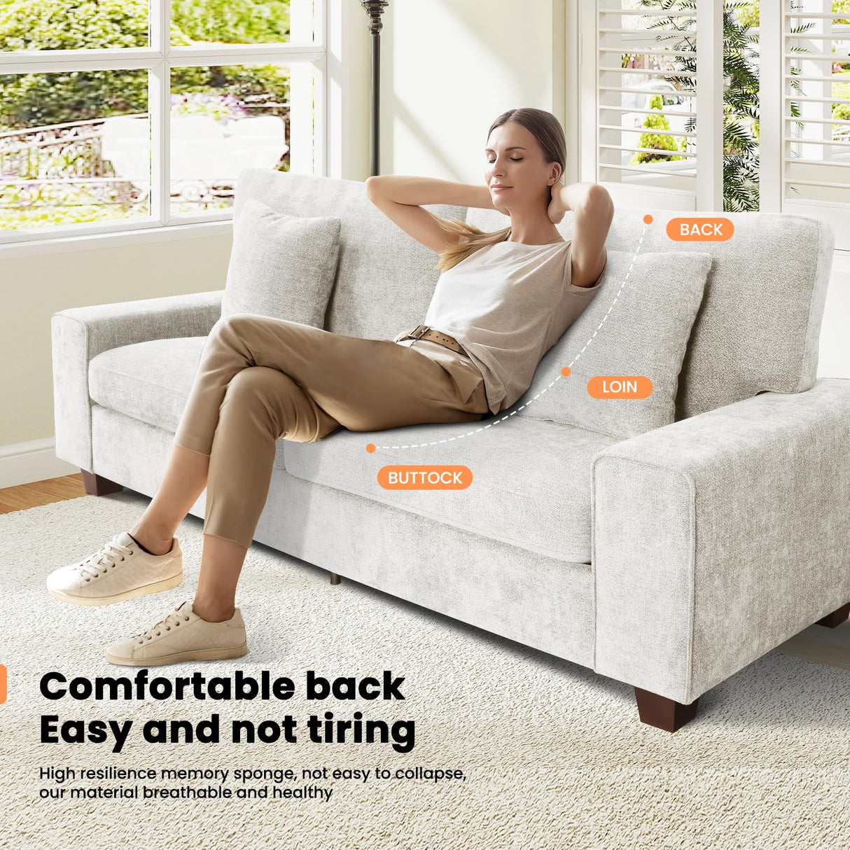 Czpalo 71.25" Chenille Sofa Couches for Living Room, 2 Seater Sofa with 2 Pillows, Small Modern Loveseat Couch for Small Spaces, Office. (Beige, 71.25 inches) Czpalo